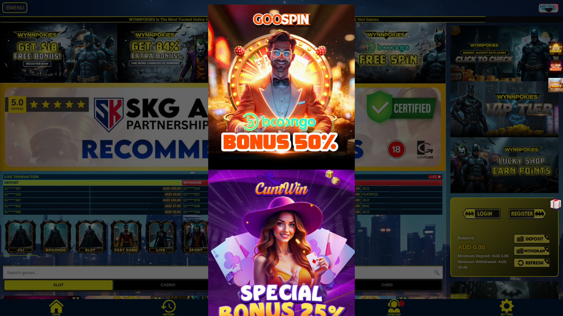 website screenshot of https://wynnpokies.live/