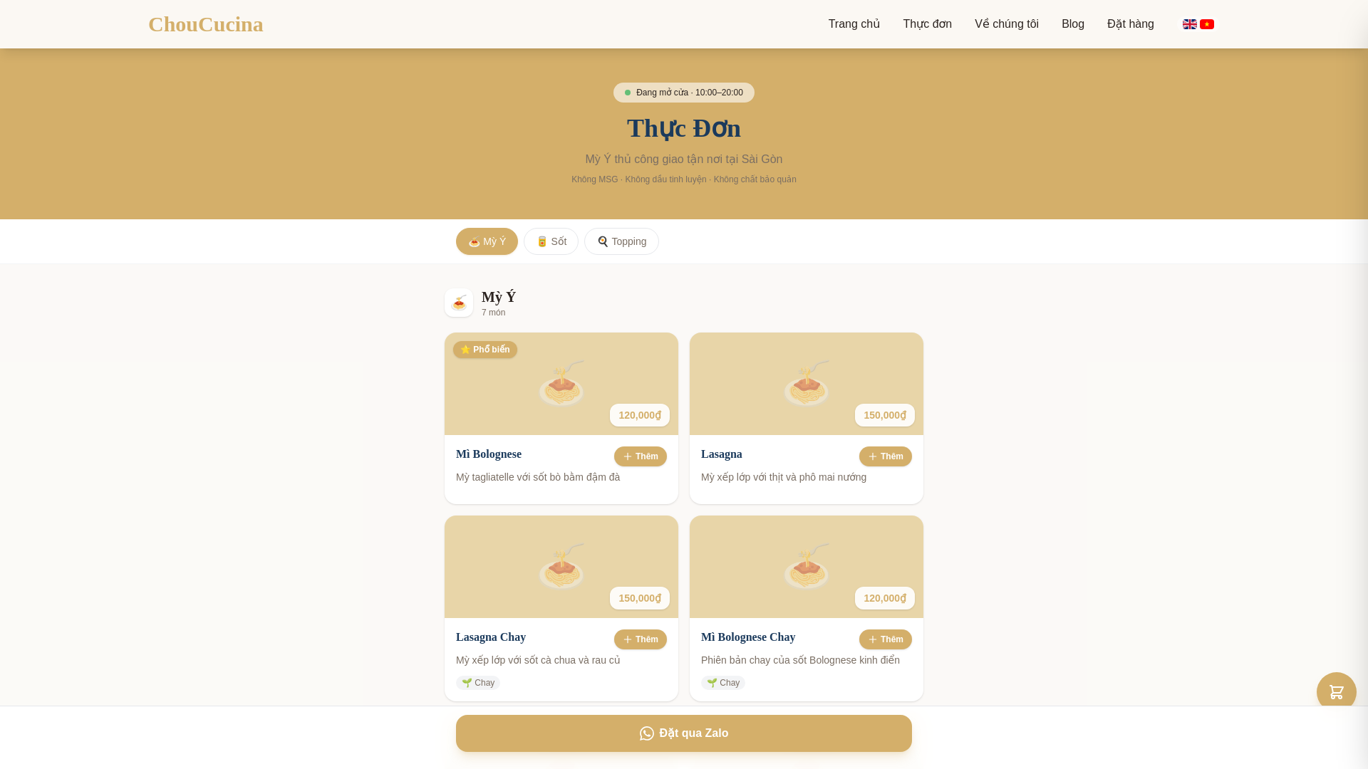 website screenshot of https://choucucina.com/