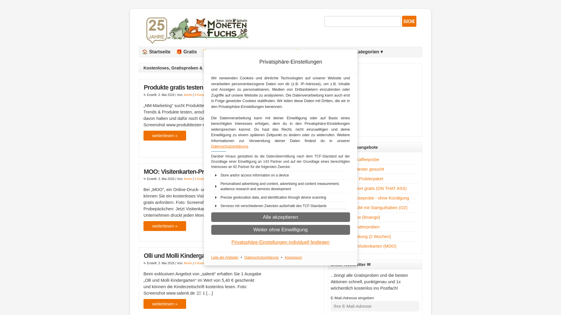 website screenshot of https://monetenfuchs.de
