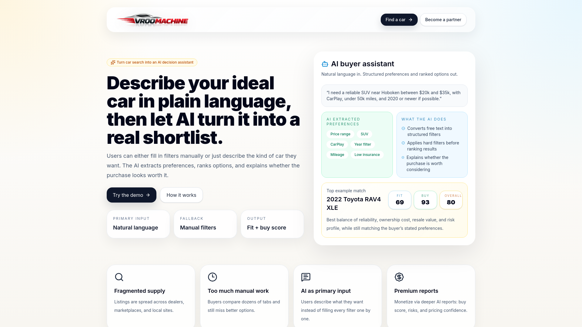 website screenshot of https://vroomachine.com/
