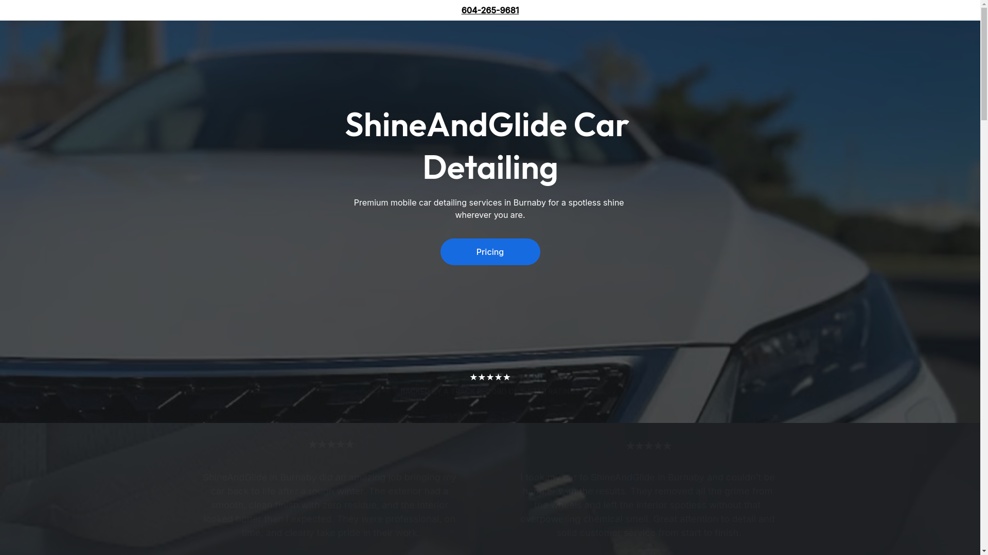 website screenshot of https://shineandglidecardetailing.site/