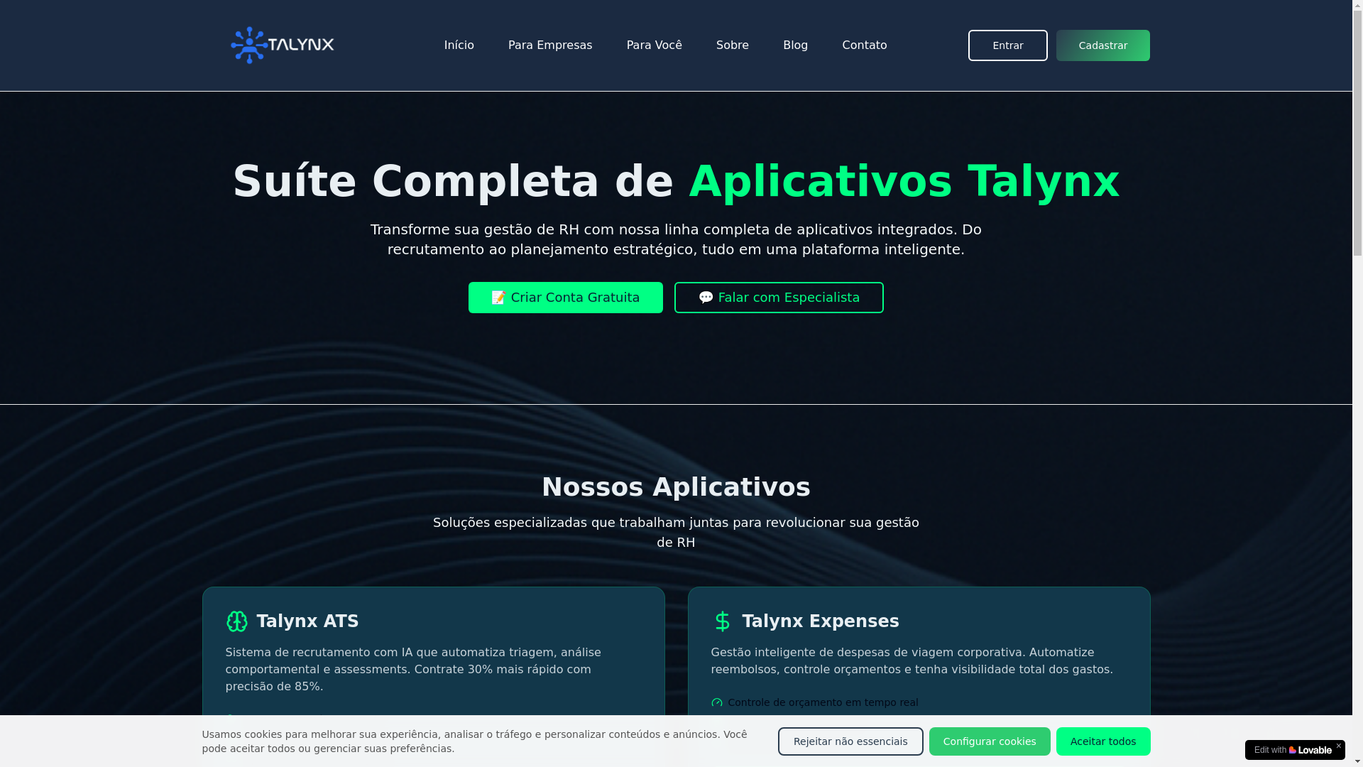 website screenshot of https://talynx.com.br/