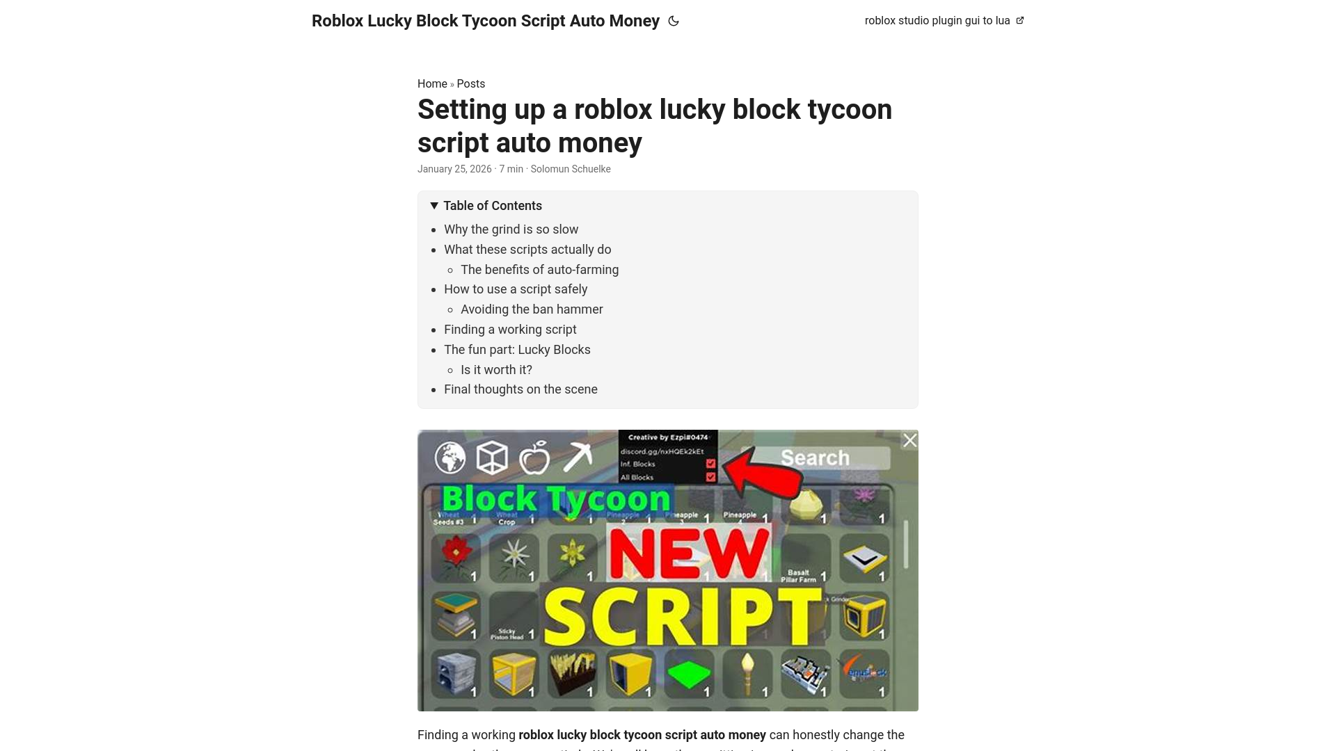 website screenshot of https://roblox-lucky-block-tycoon-script-auto-money.pages.dev/