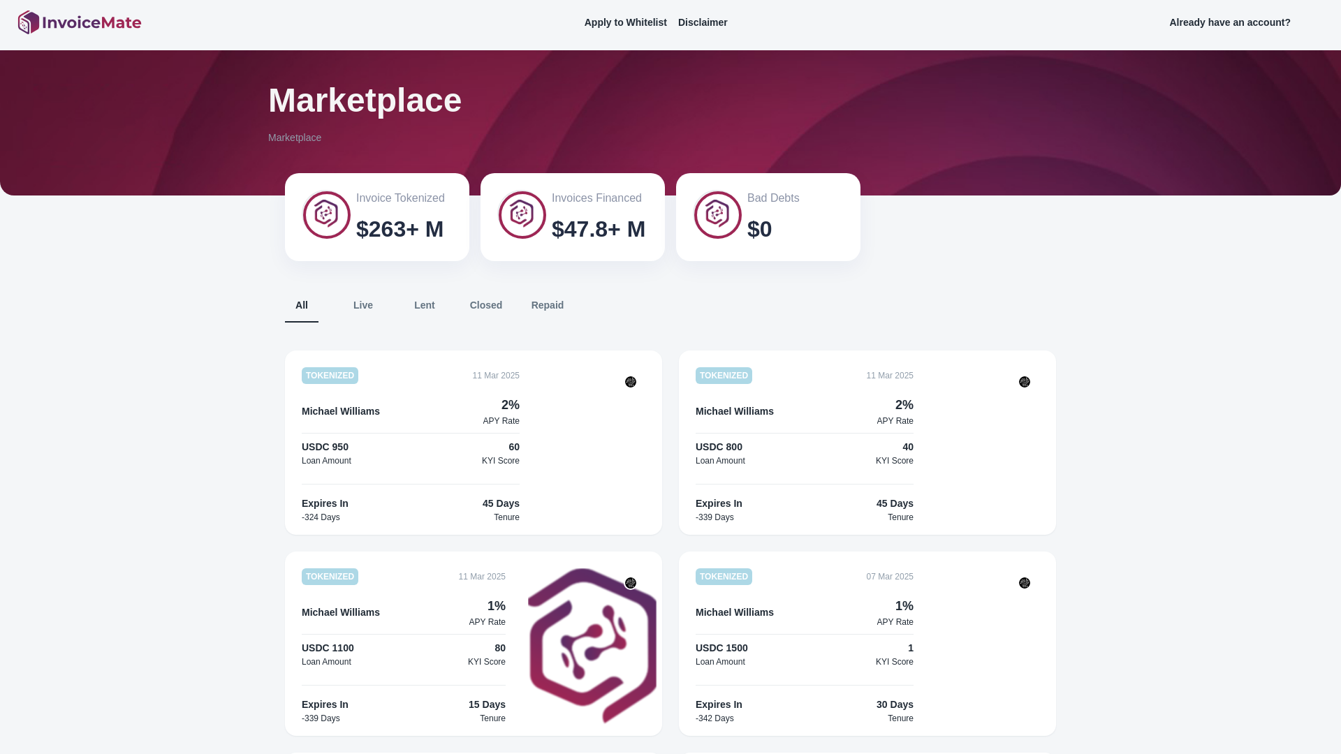 website screenshot of https://finmate.invoicemate.net/