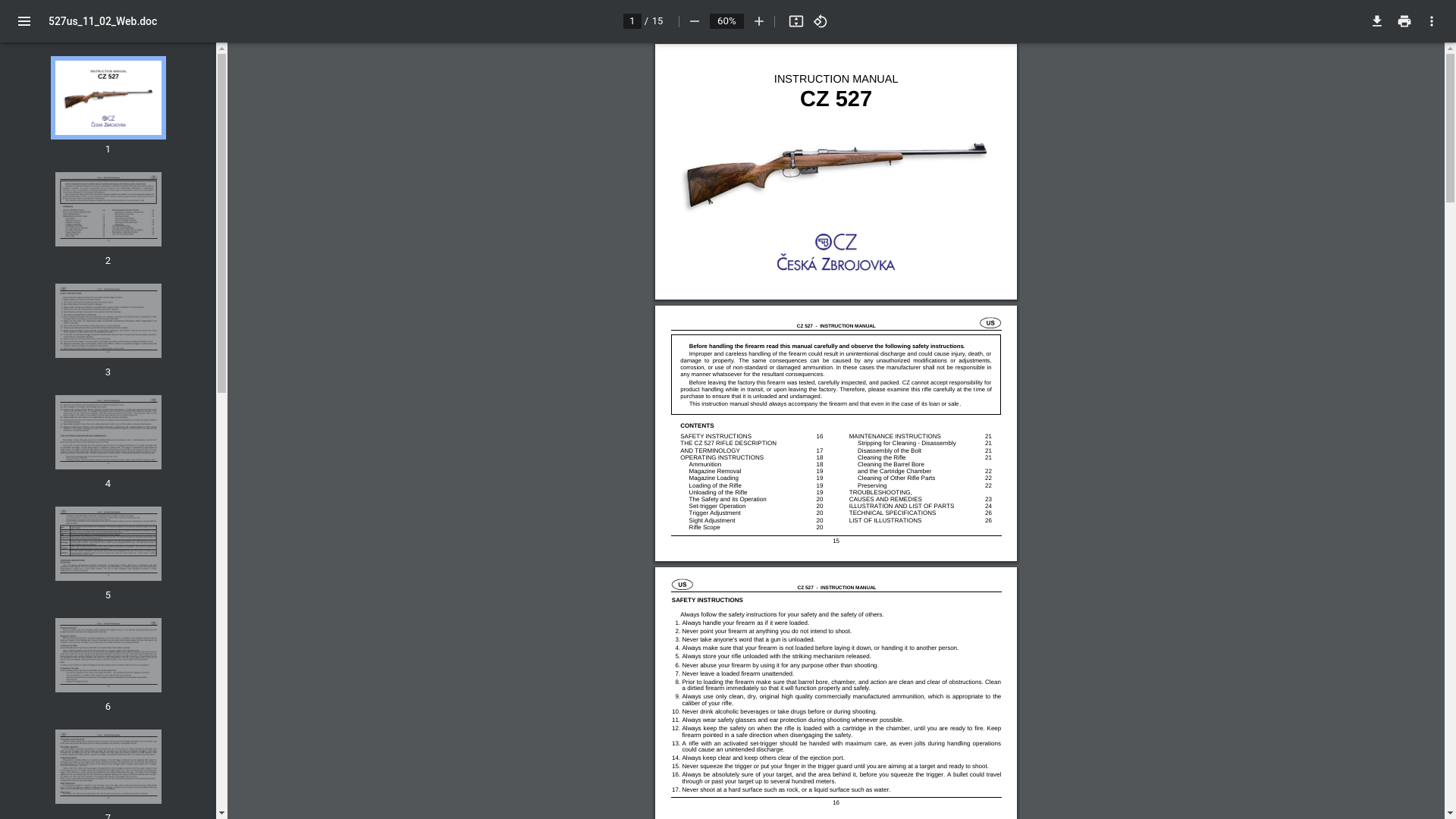 website screenshot of http://pdf.textfiles.com/manuals/FIREARMS/cz527.pdf