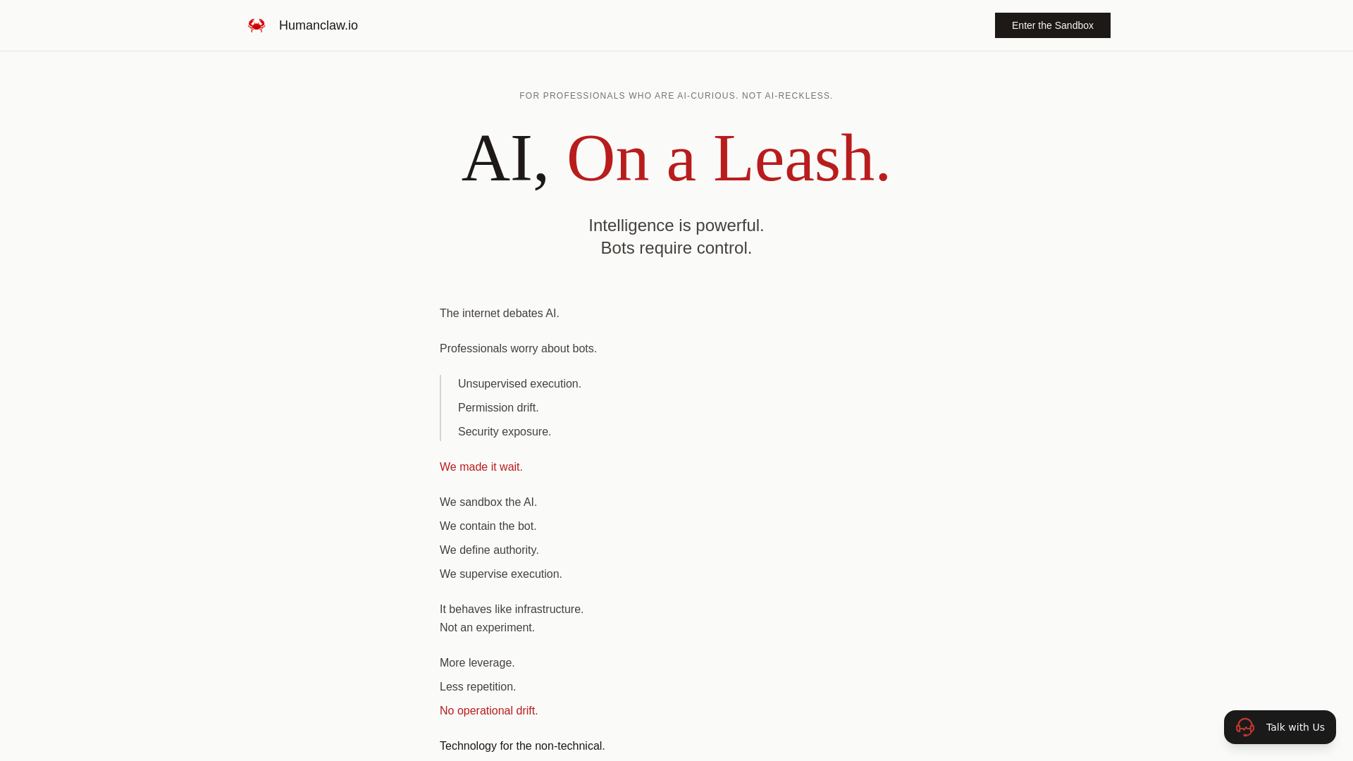 website screenshot of https://humanclaw.io/