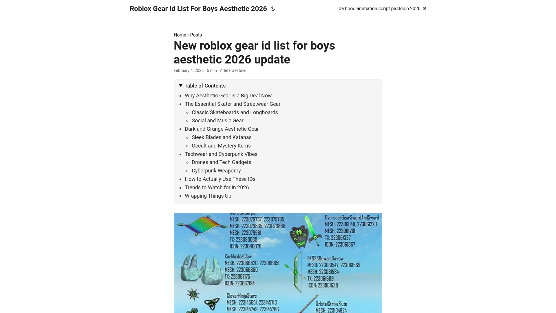 website screenshot of https://roblox-gear-id-list-for-boys-aesthetic-2026.pages.dev/