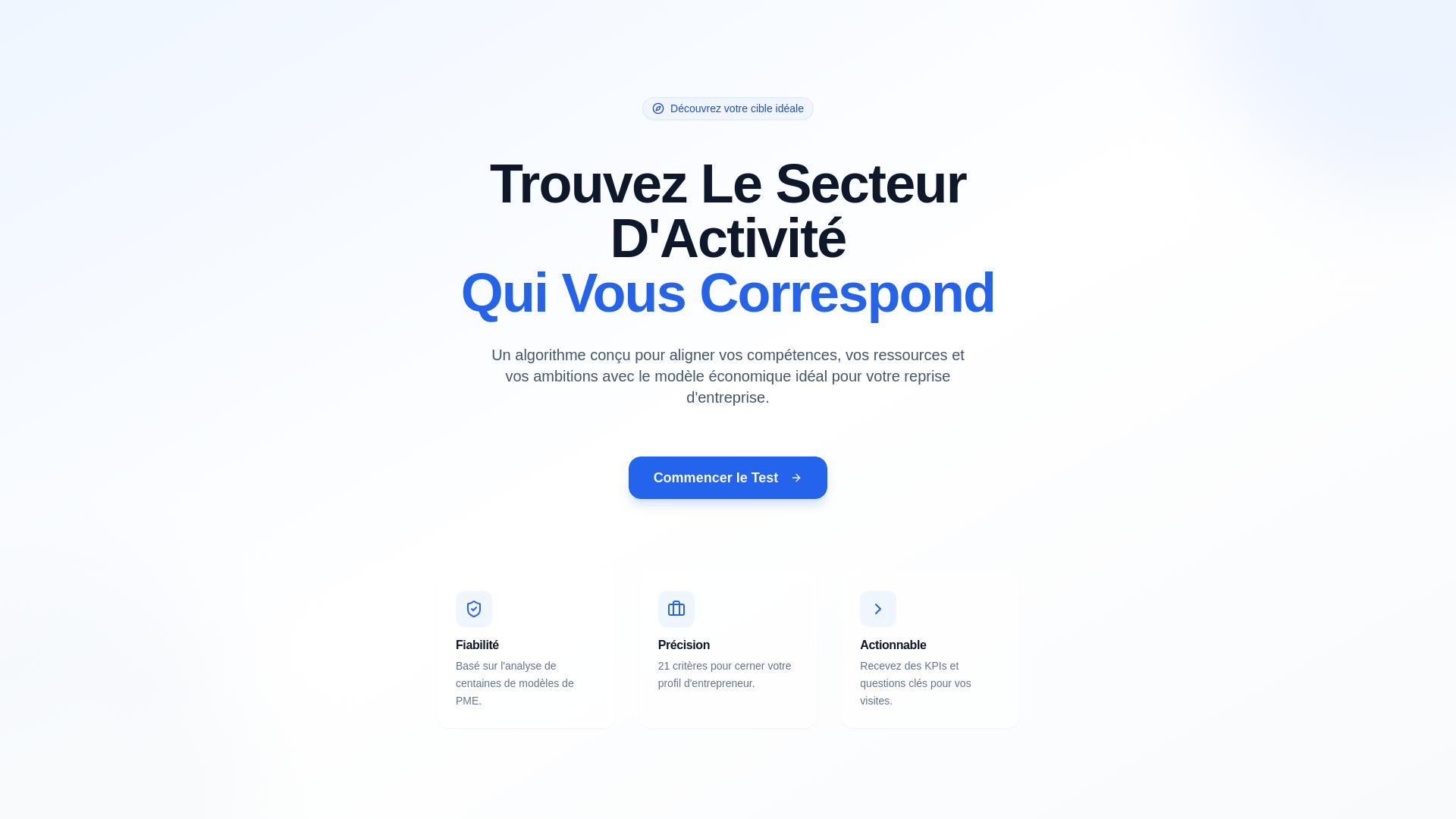 website screenshot of https://trouversonsecteurdactivite.com