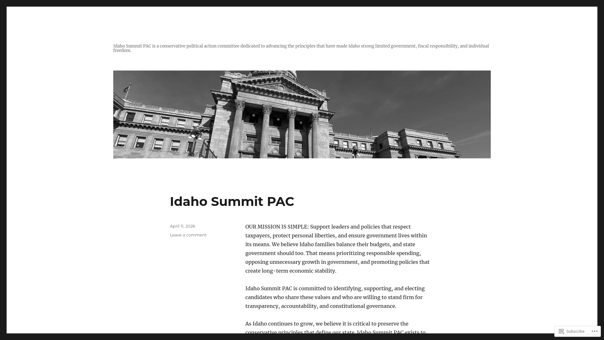 website screenshot of https://idahosummitpac.org/