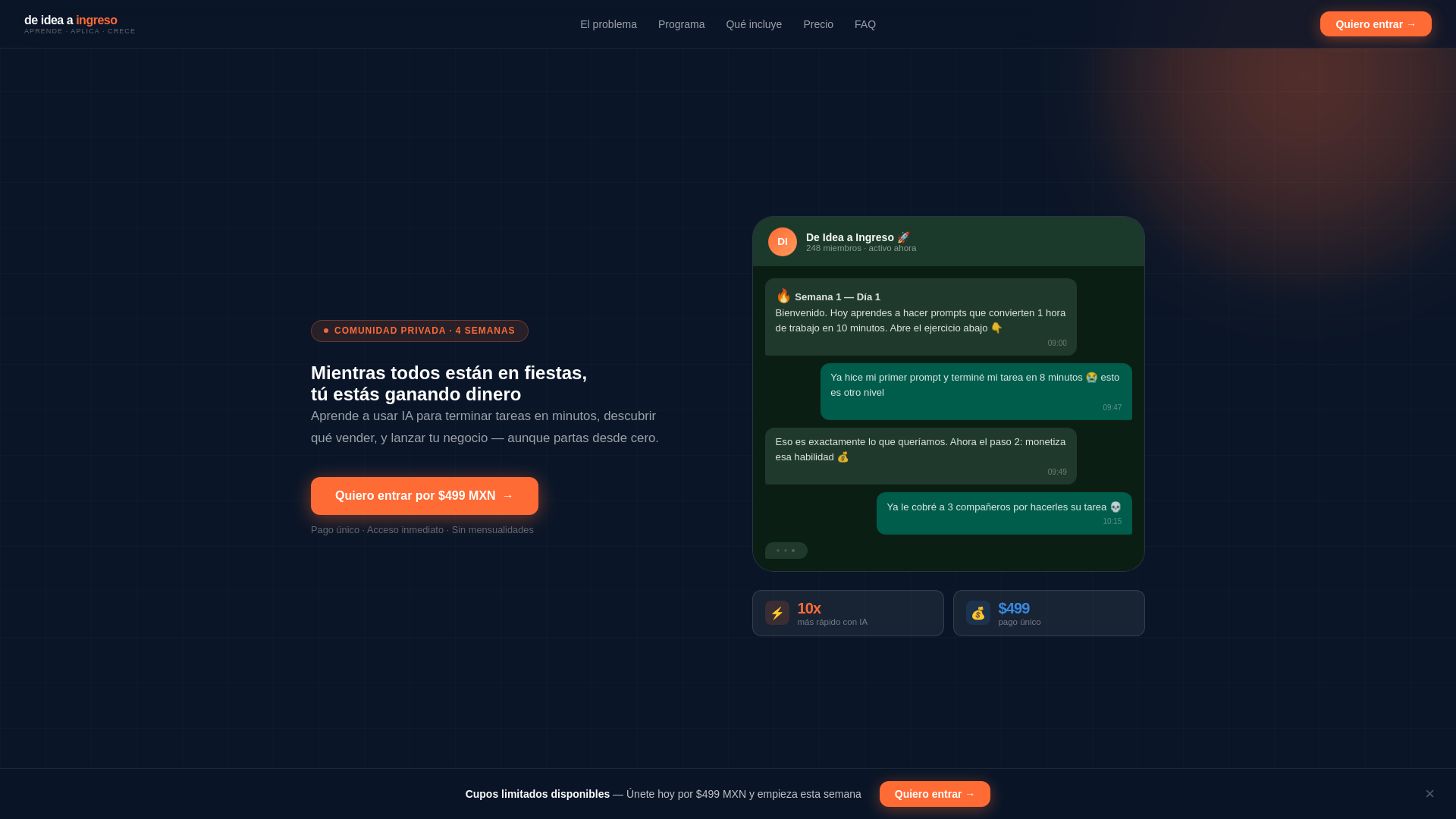website screenshot of https://deideaaingreso.com