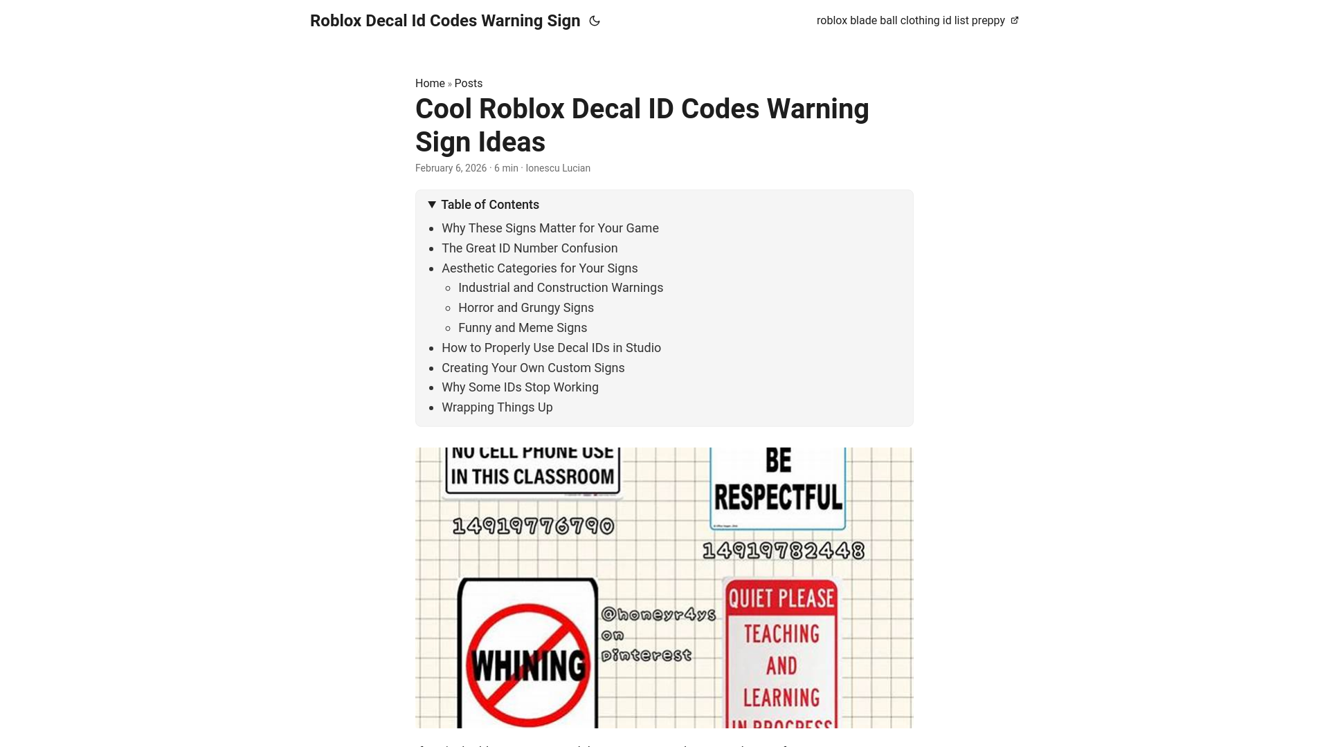 website screenshot of https://roblox-decal-id-codes-warning-sign.pages.dev/
