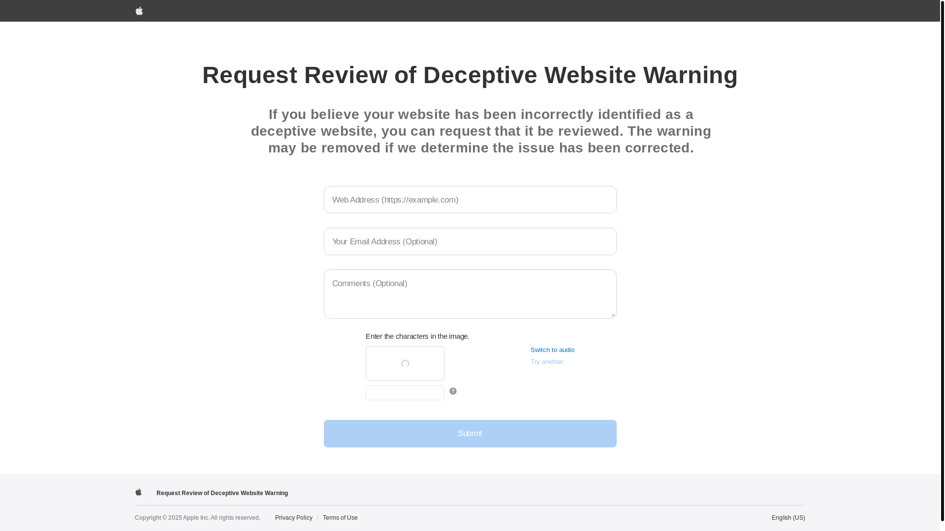 website screenshot of https://websitereview.apple.com/