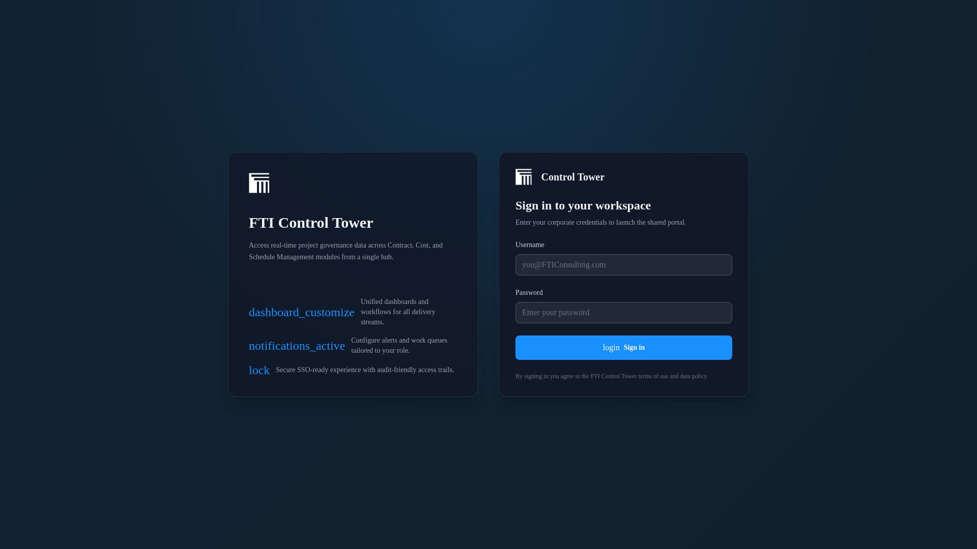 website screenshot of https://fti-controltower.com/