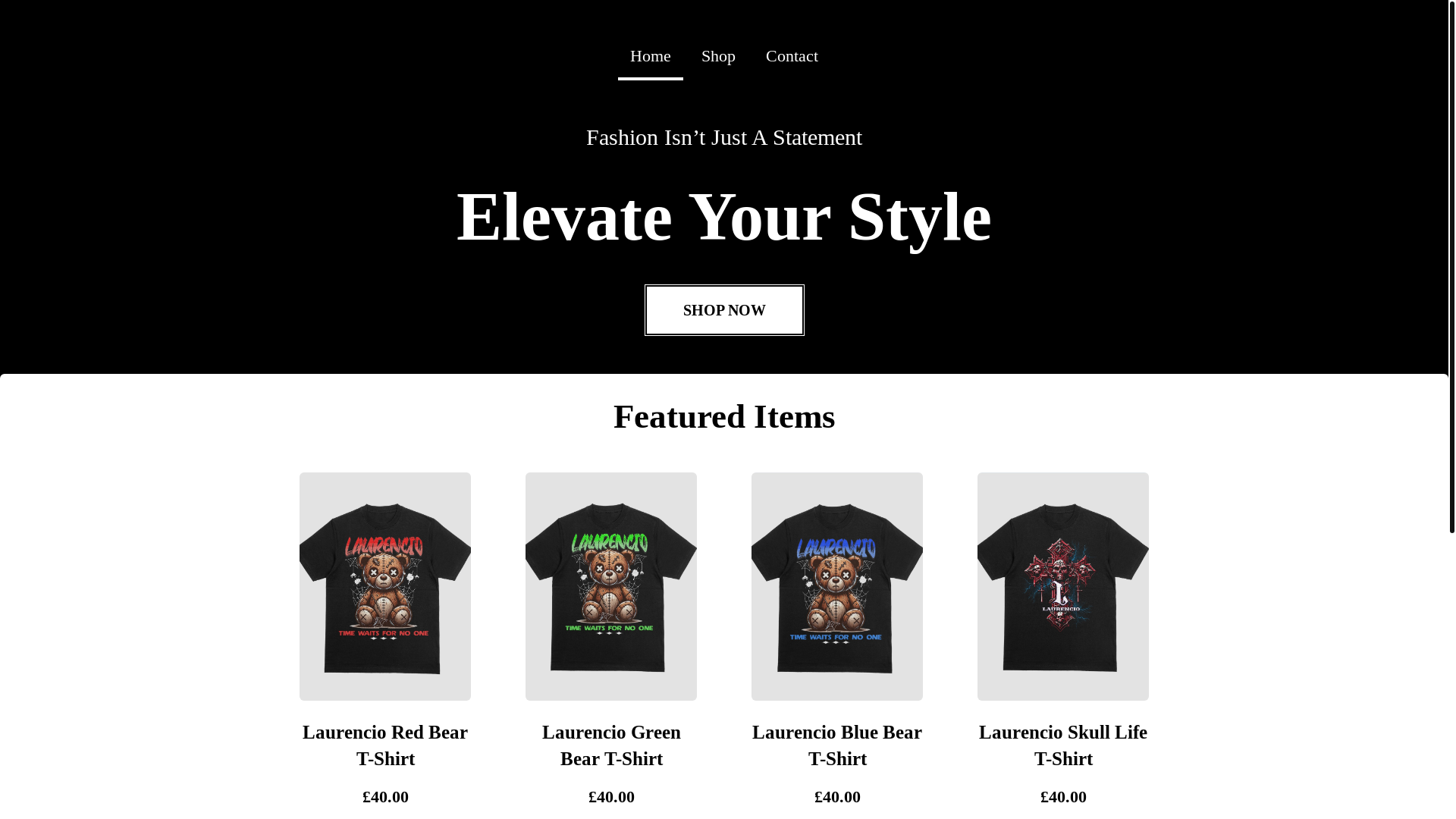 website screenshot of https://laurencioclothing.com/