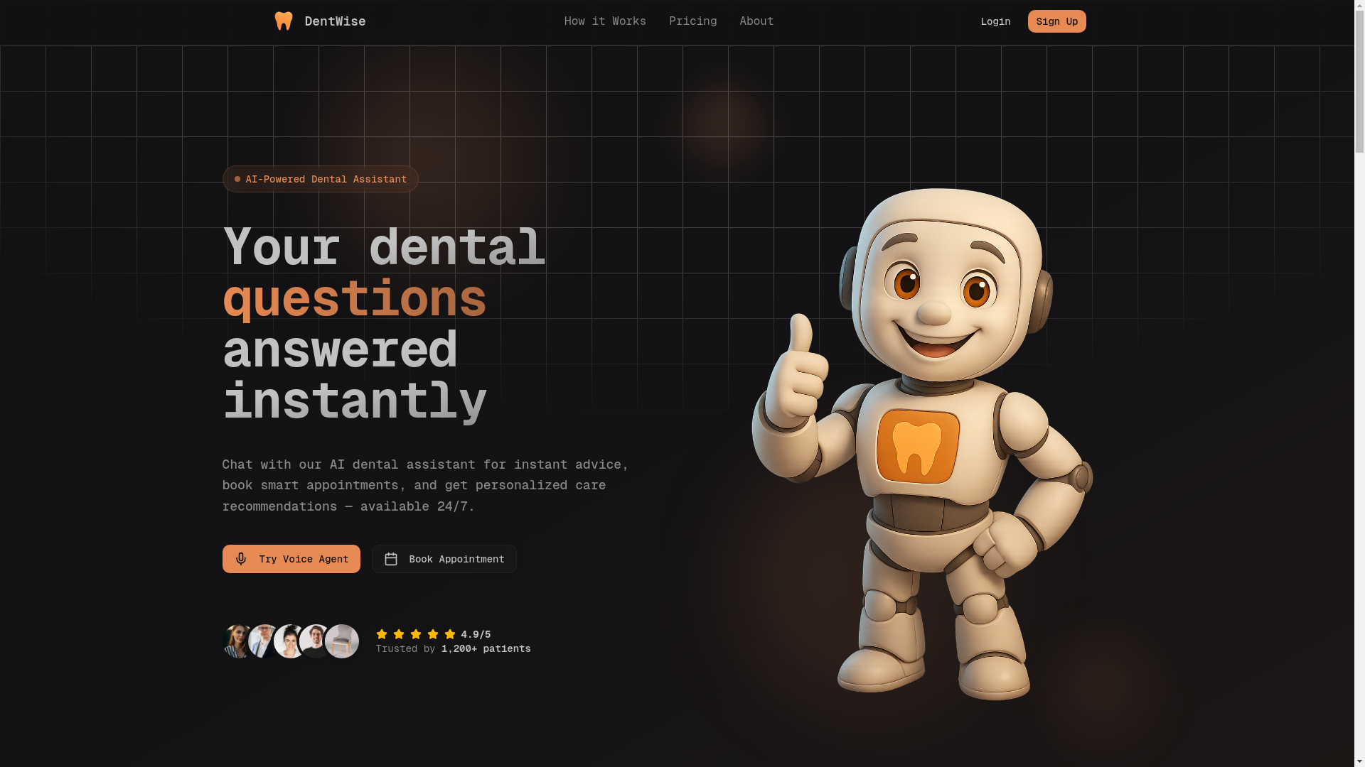 website screenshot of https://ai-dental-assistant-3cqvb.sevalla.app