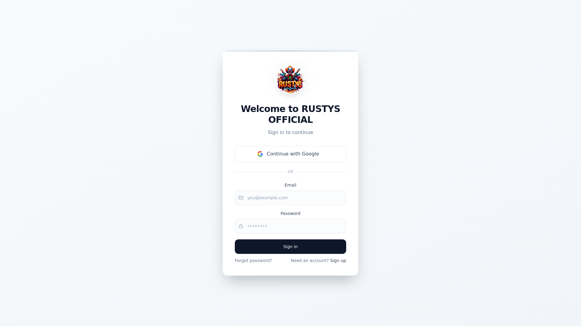 website screenshot of https://rustysofficial.com