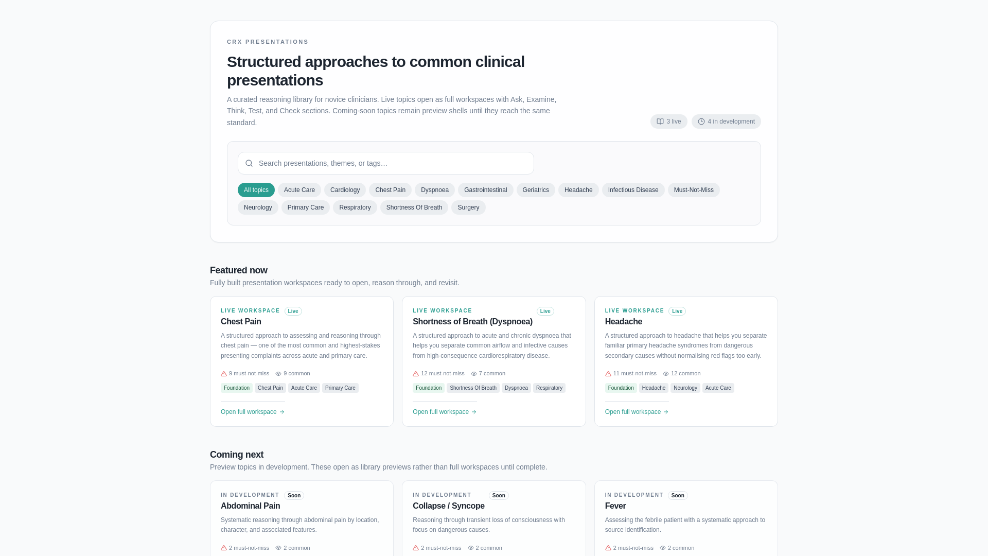 website screenshot of https://clinical-reasoning-trainer-846d7.kinsta.page