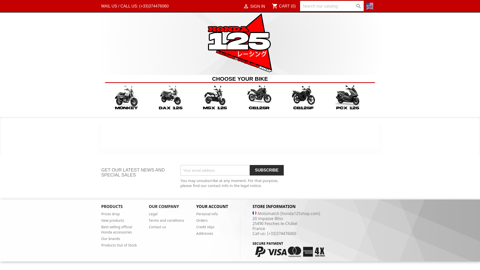 website screenshot of https://honda125shop.com/