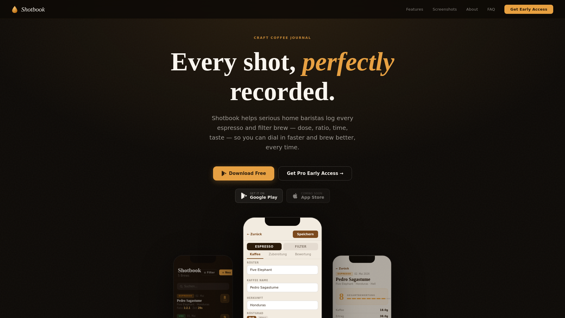 website screenshot of https://theshotbook.app/