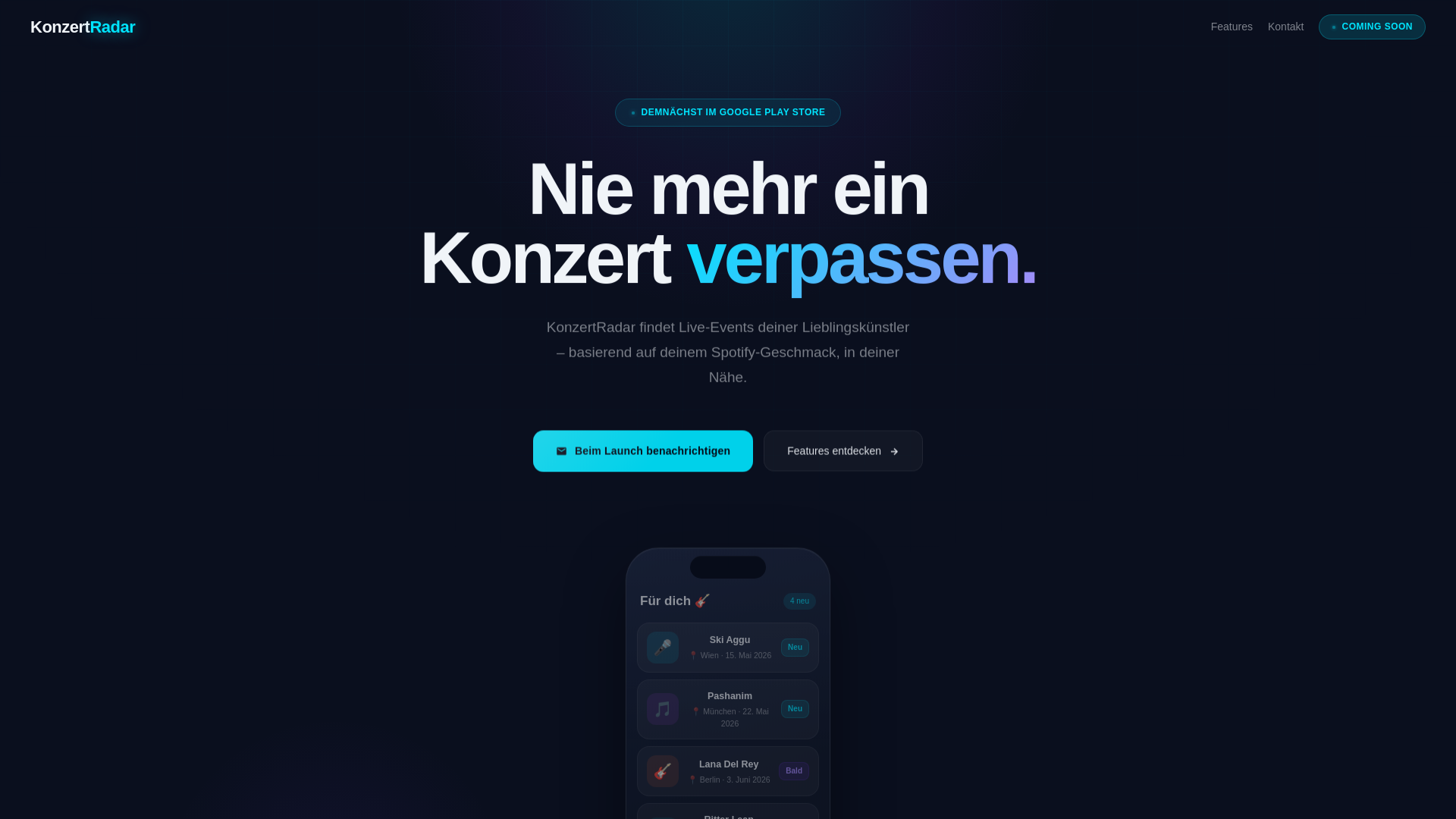 website screenshot of https://konzertradar.app/
