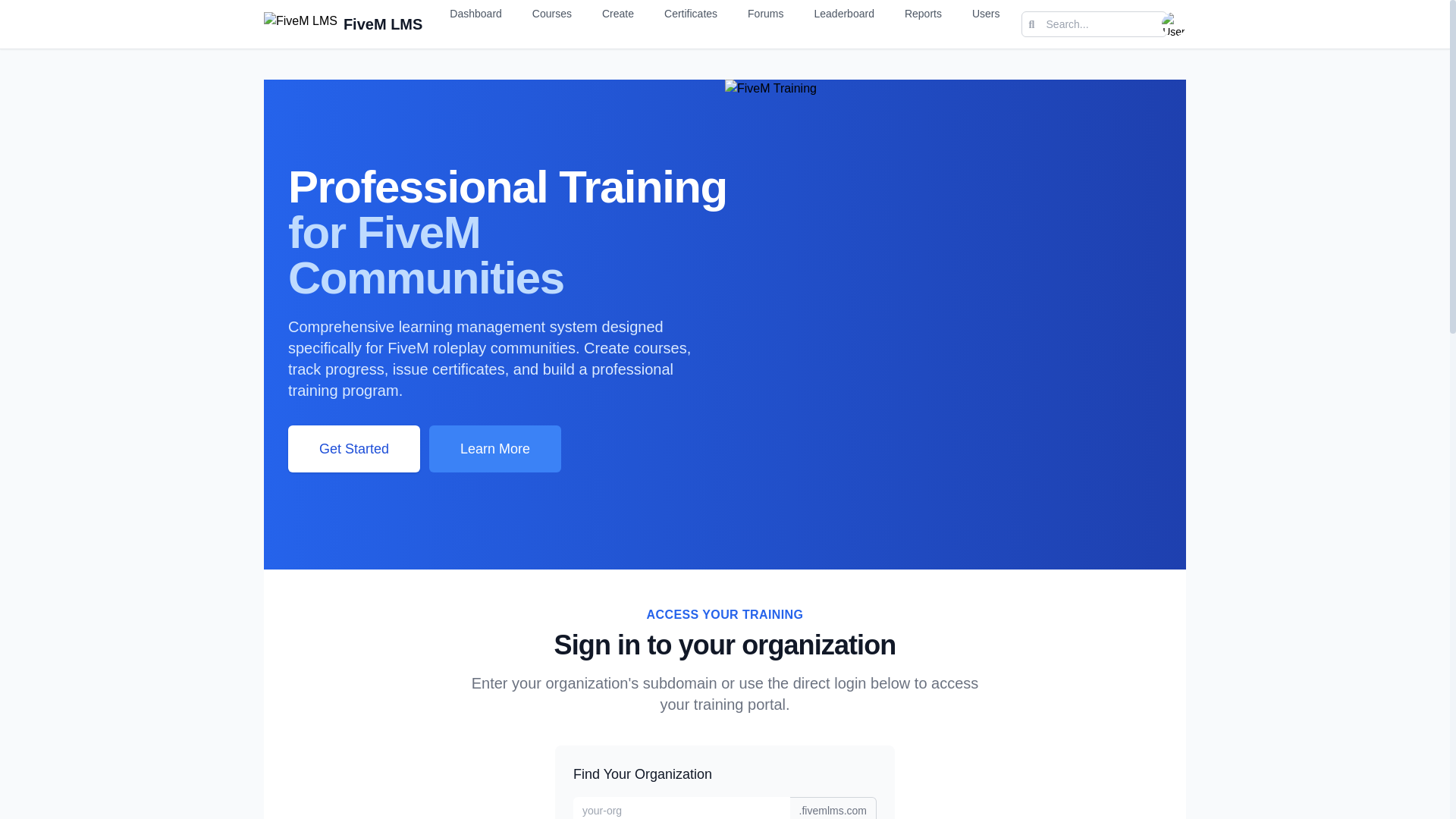 website screenshot of https://fivemlms.com/
