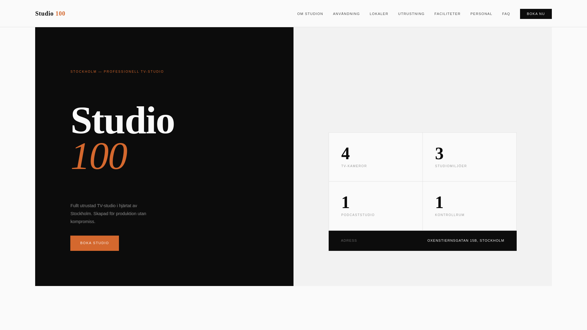 website screenshot of https://studio100.se