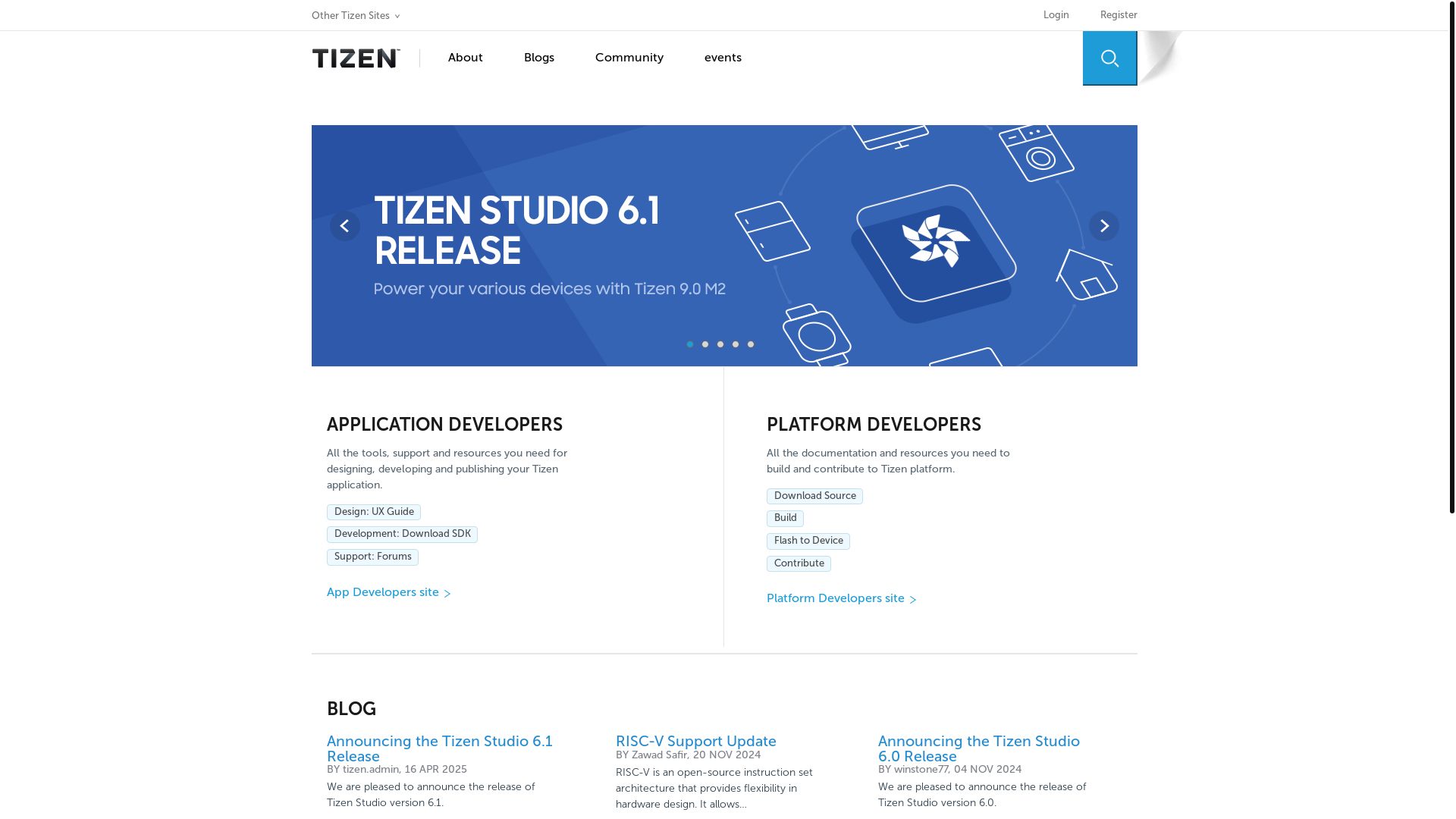 website screenshot of http://www.tizen.org/
