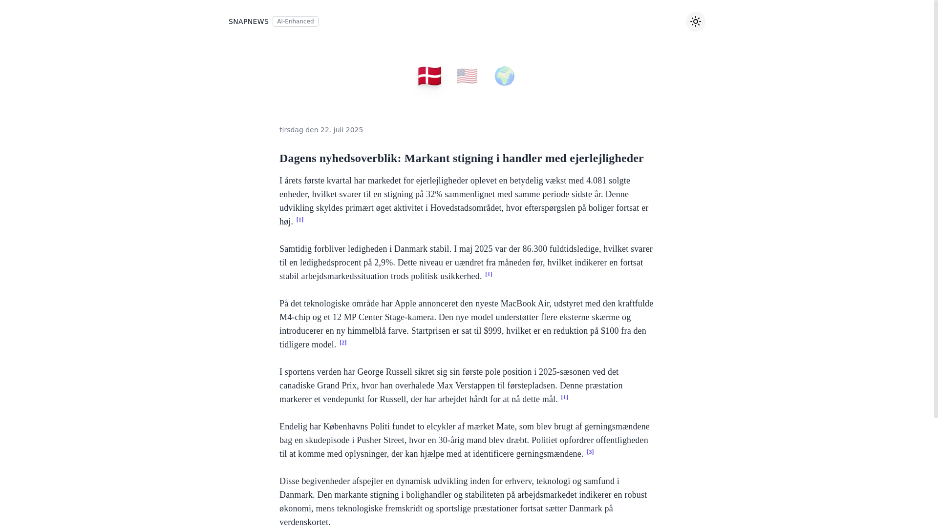 website screenshot of https://snapnews.dk/