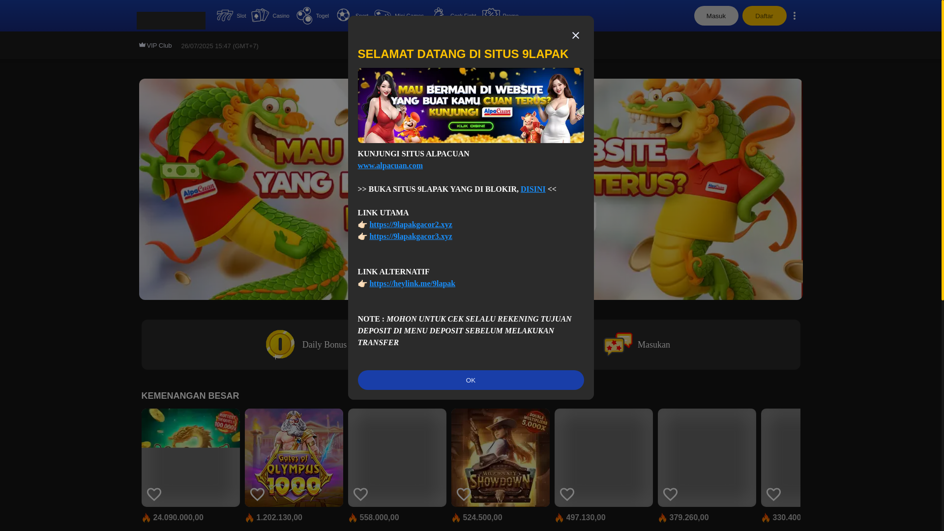 website screenshot of https://9lapakgacor4.xyz/
