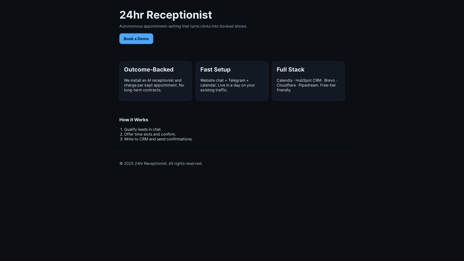 website screenshot of https://24hrreceptionist.pages.dev/