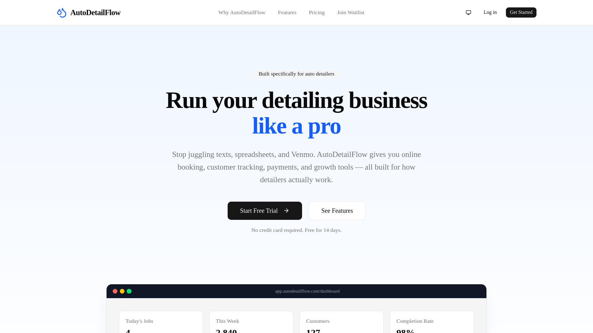 website screenshot of https://autodetailflow.com