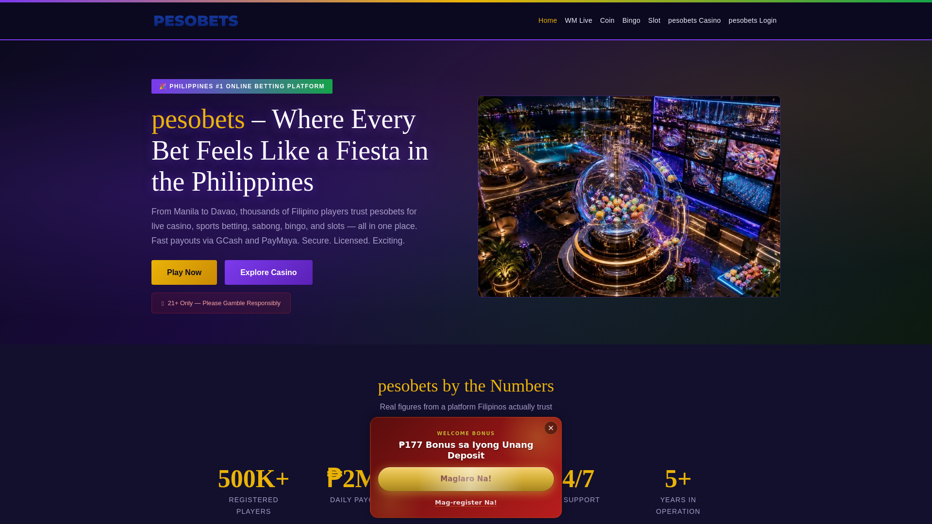 website screenshot of https://pesobets.app/