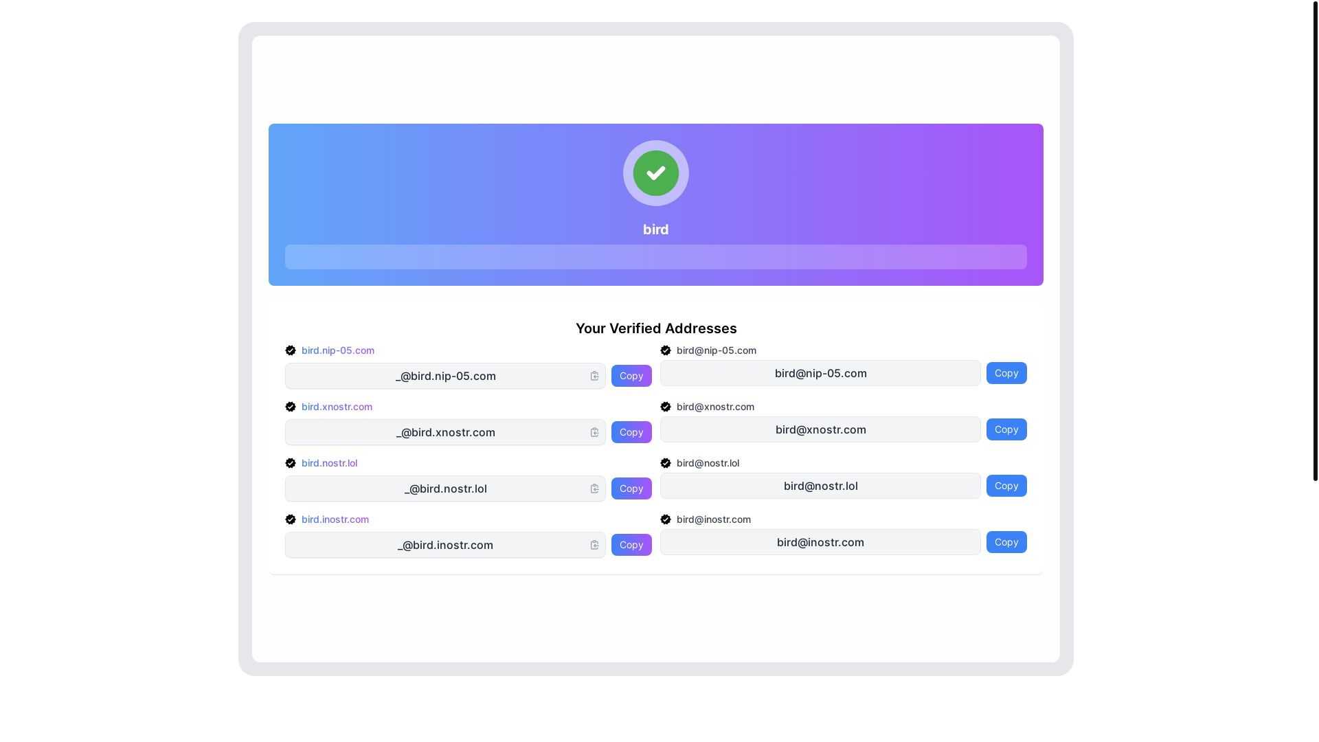 website screenshot of https://bird.nostr.lol/