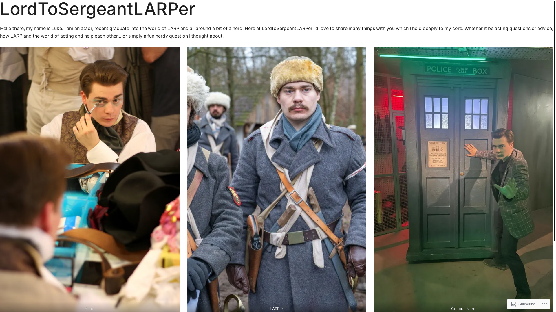 website screenshot of https://lordtosergeantlarper.blog/