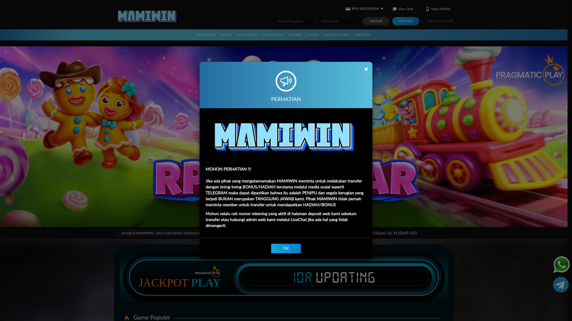 website screenshot of https://mamiwin.sbs/