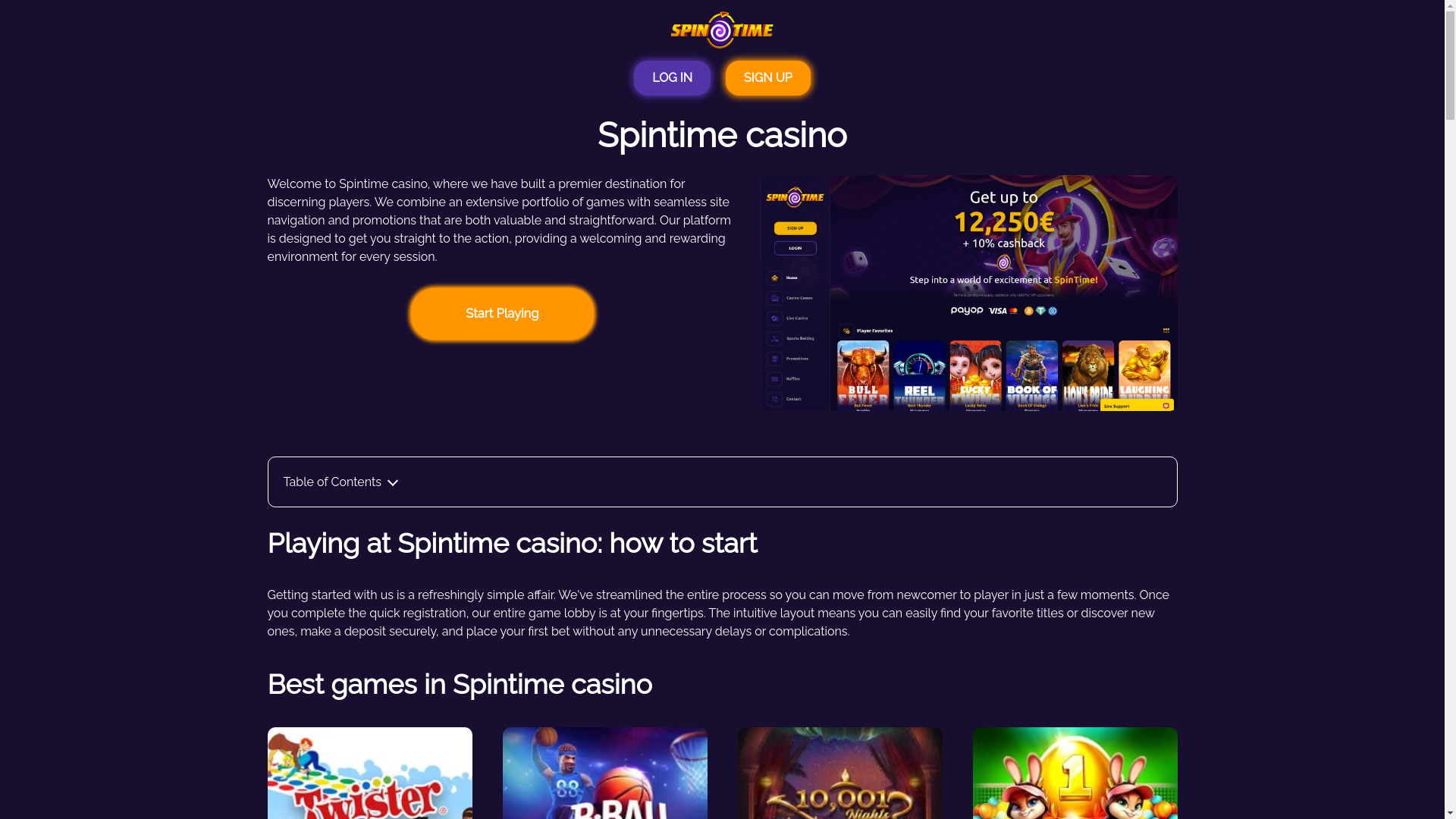 website screenshot of https://spintime-casinos.com/