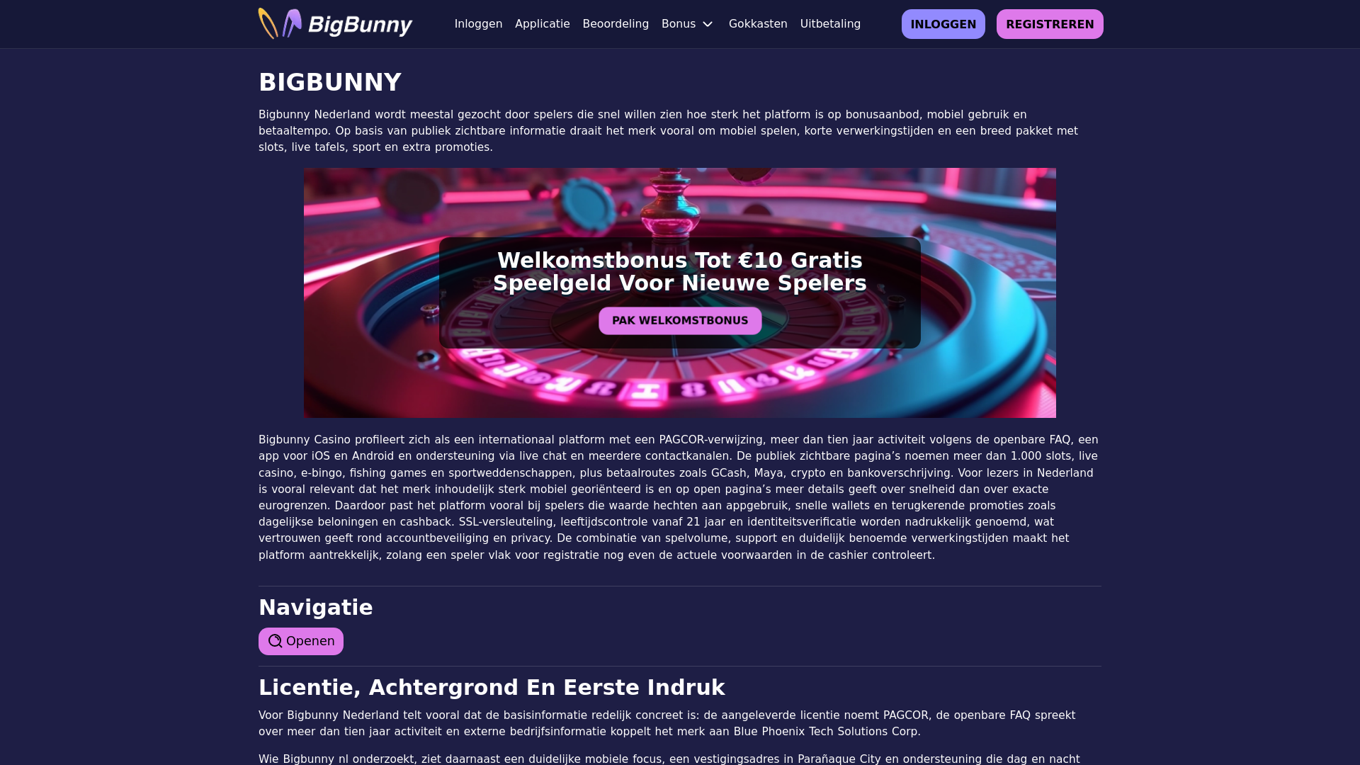 website screenshot of https://bigbunnycasino.nl/