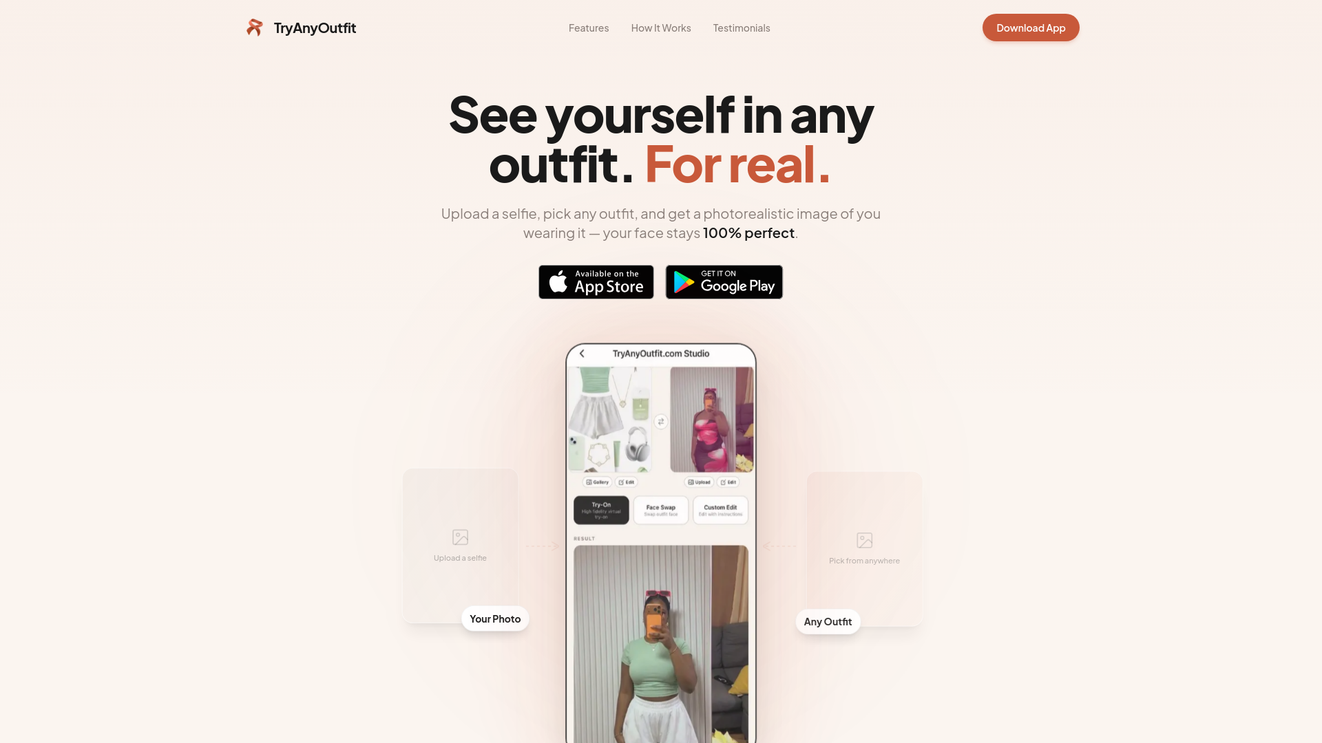 website screenshot of https://tryanyoutfit.com/