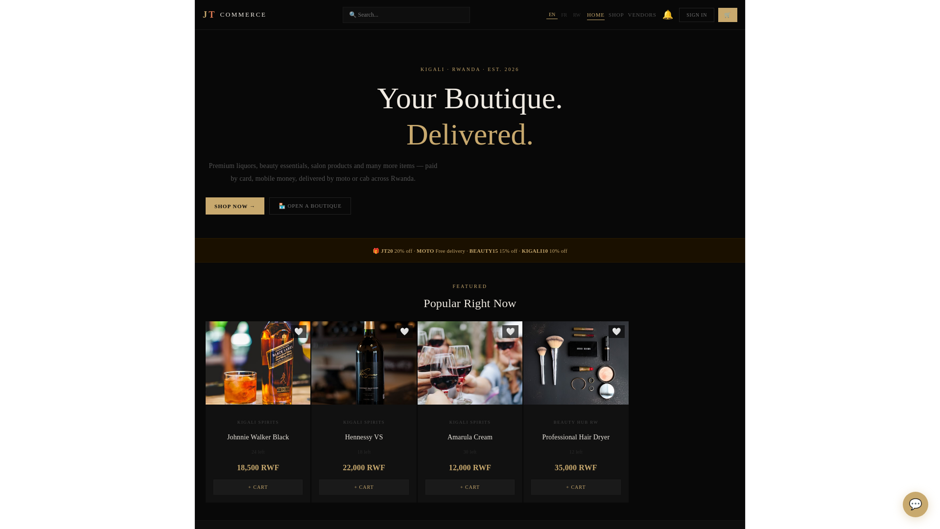 website screenshot of https://jt-commerce.shopping/