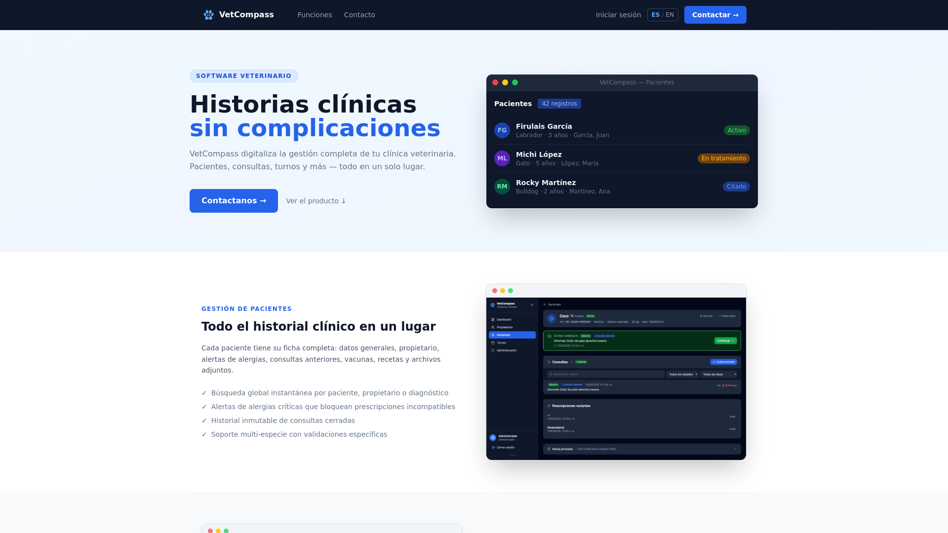website screenshot of https://vet-compass.com/