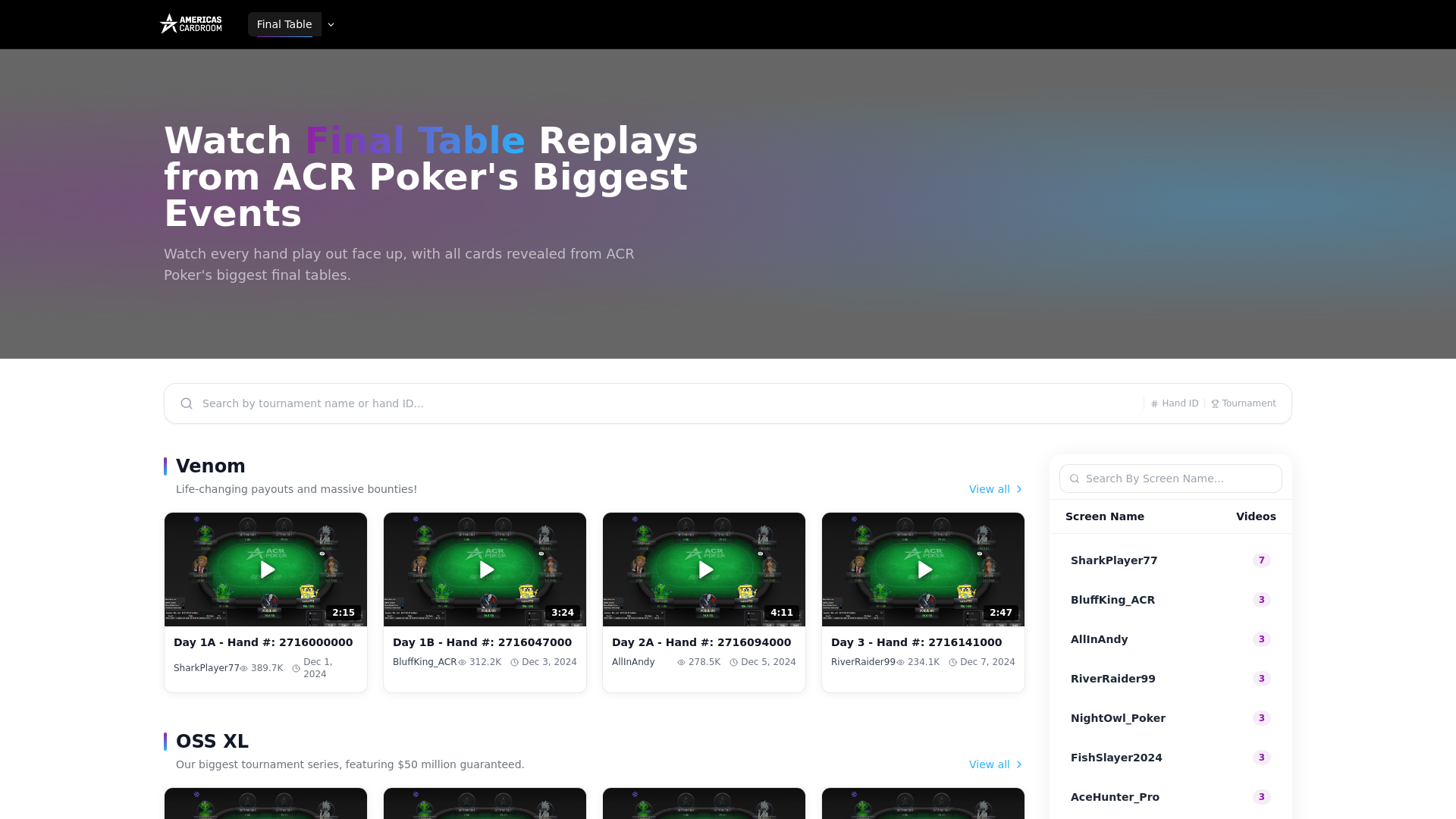 website screenshot of https://acr-replays-bc0w9.sevalla.app