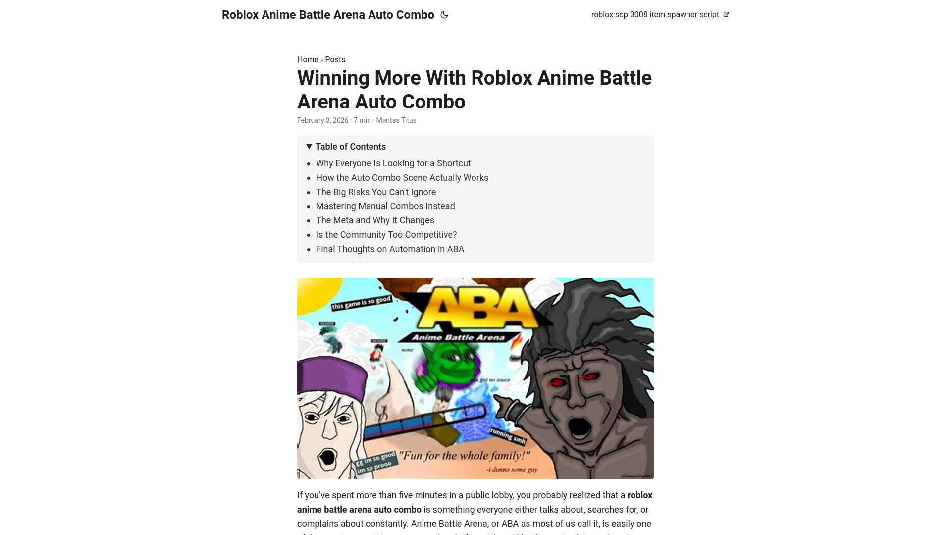 website screenshot of https://roblox-anime-battle-arena-auto-combo.pages.dev/