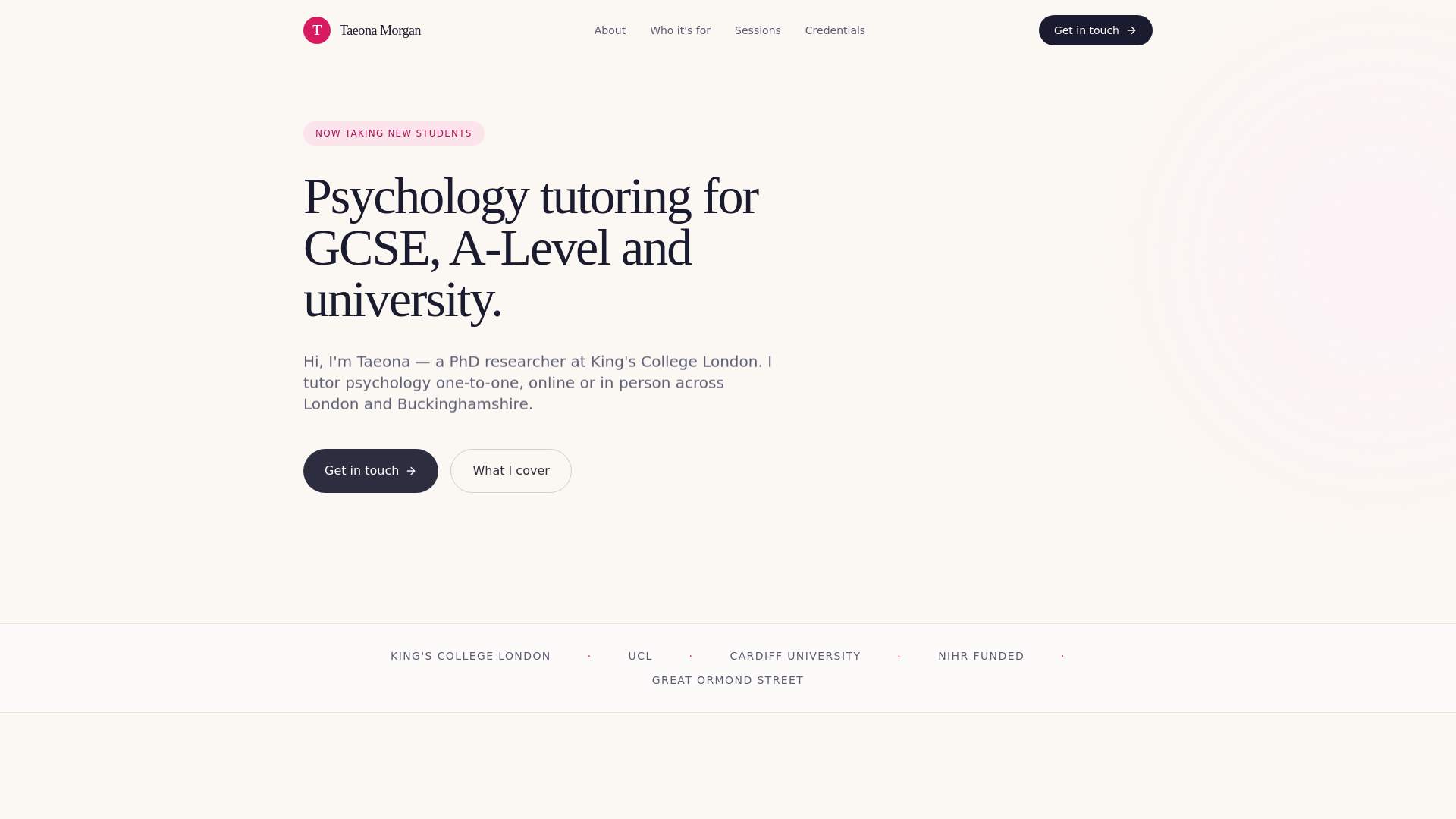 website screenshot of https://taeonamorgan.co.uk/