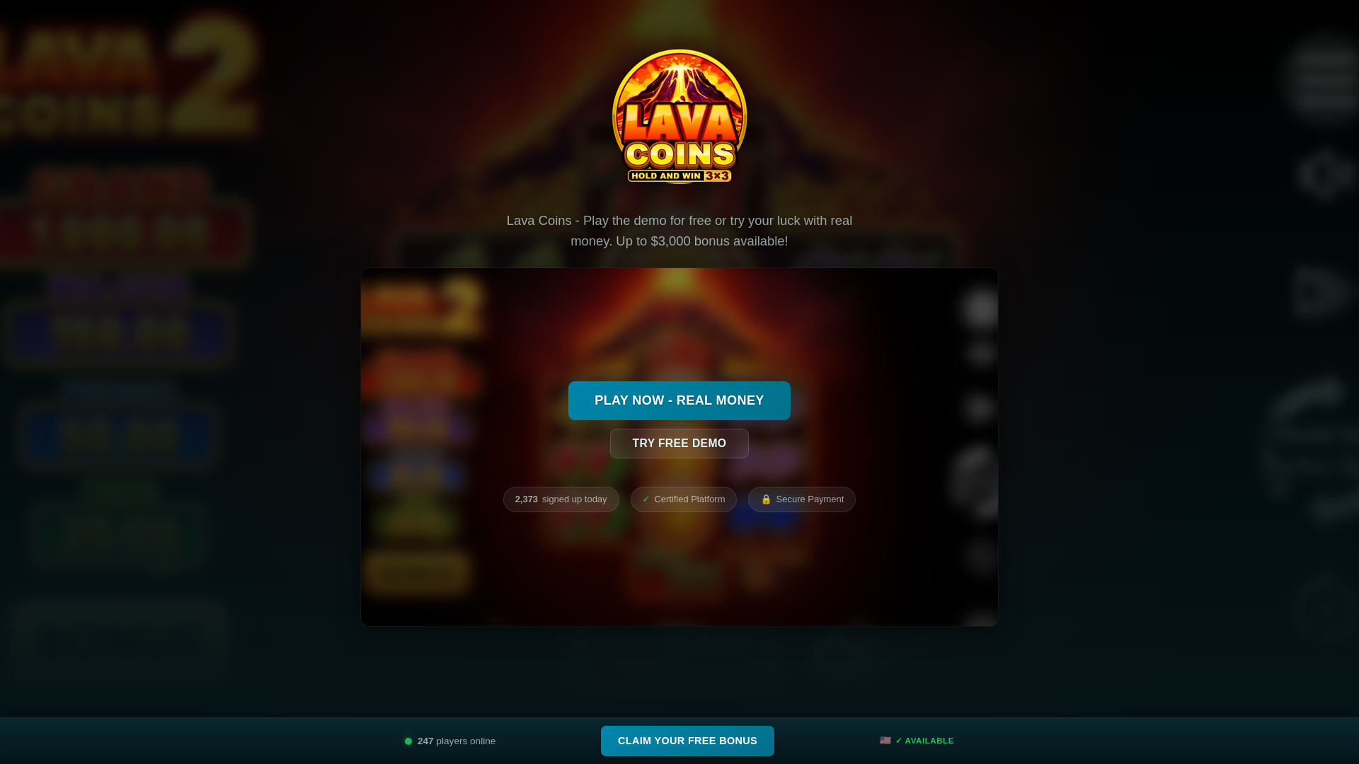website screenshot of https://lava-coins-casino.com/