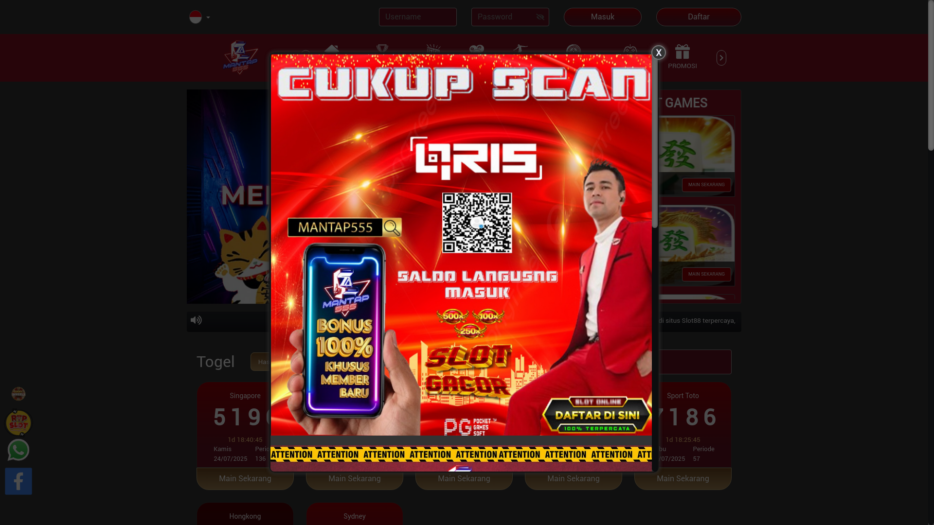 website screenshot of https://mantap555log.online/
