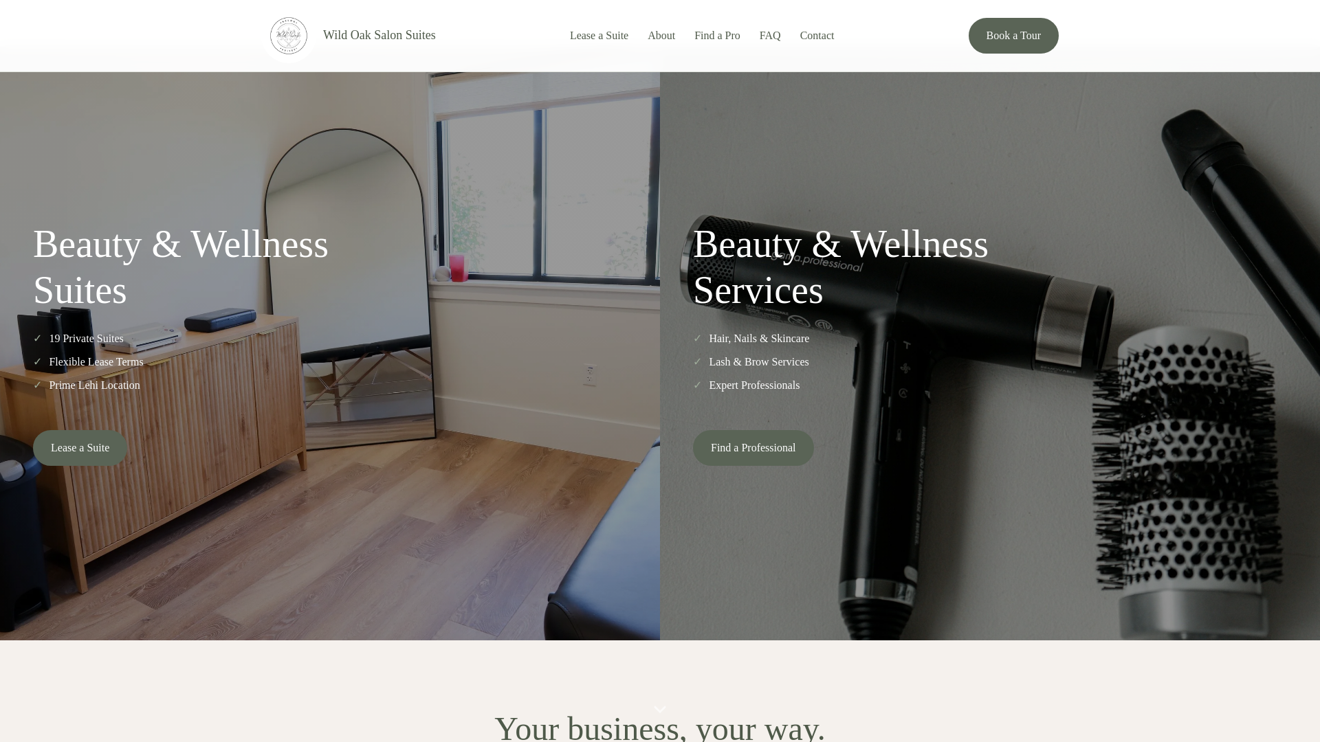 website screenshot of https://wildoaksuites.com