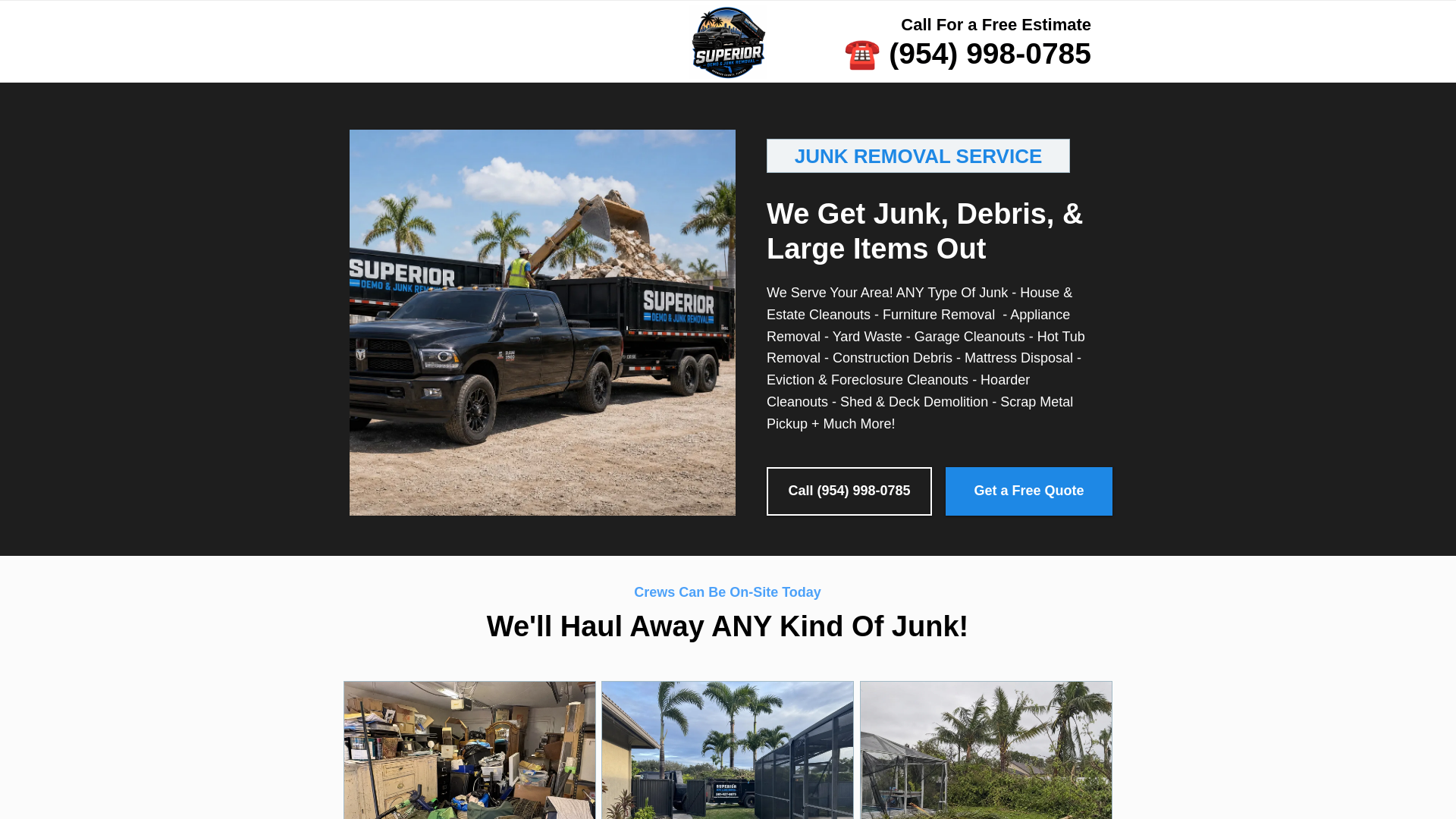 website screenshot of https://superiordemoandjunkremoval.co/