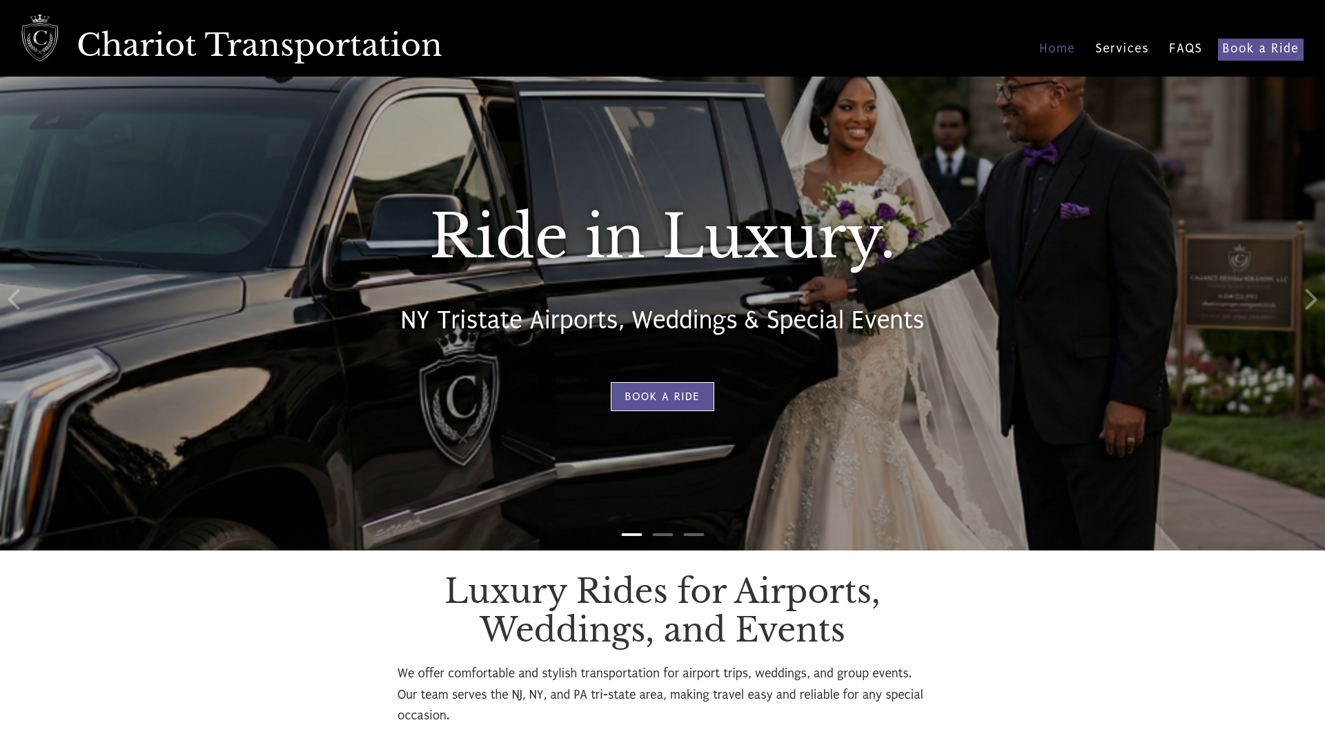 website screenshot of https://chariottransportationnj.com/