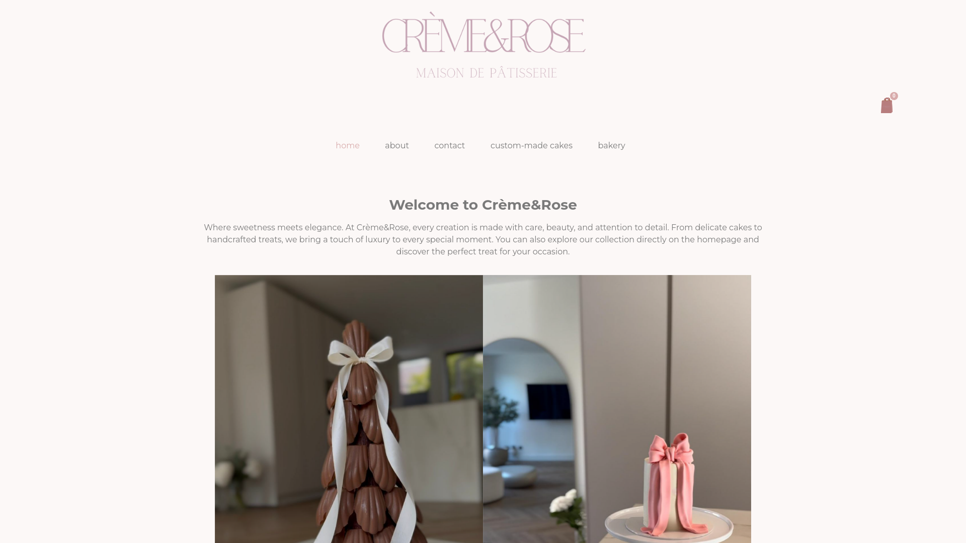 website screenshot of https://cremeandrose.com/