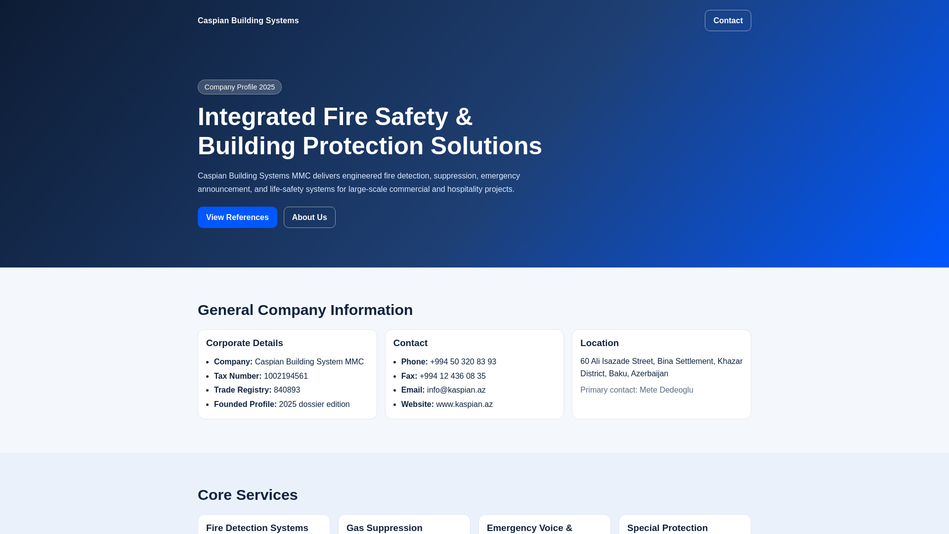 website screenshot of https://caspianbuildingsystems.com